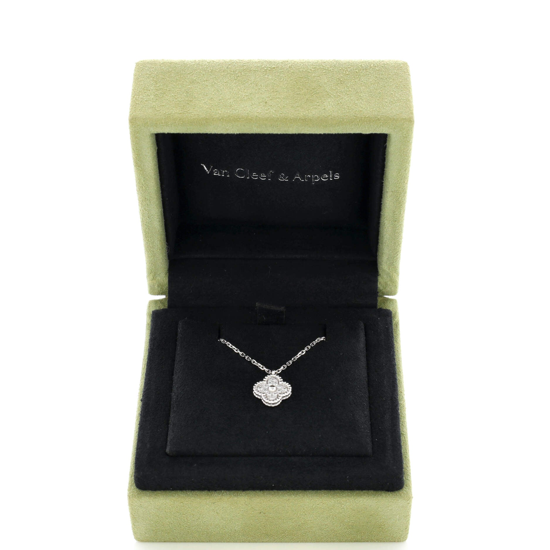 Sweet Alhambra Pendant Necklace 18K White Gold with Diamonds