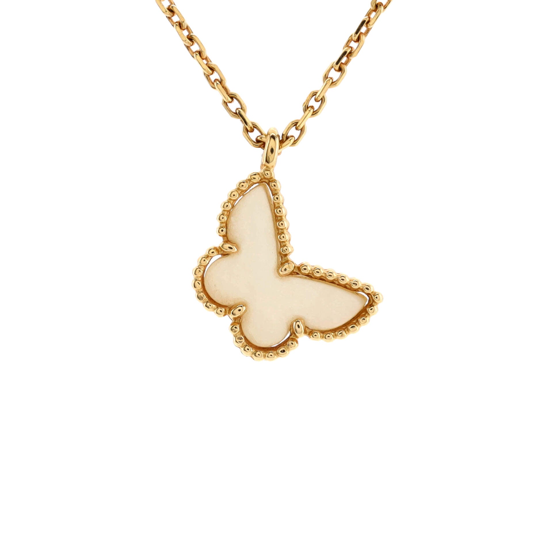 Sweet Alhambra Butterfly Pendant Necklace 18K Yellow Gold and Mother of Pearl