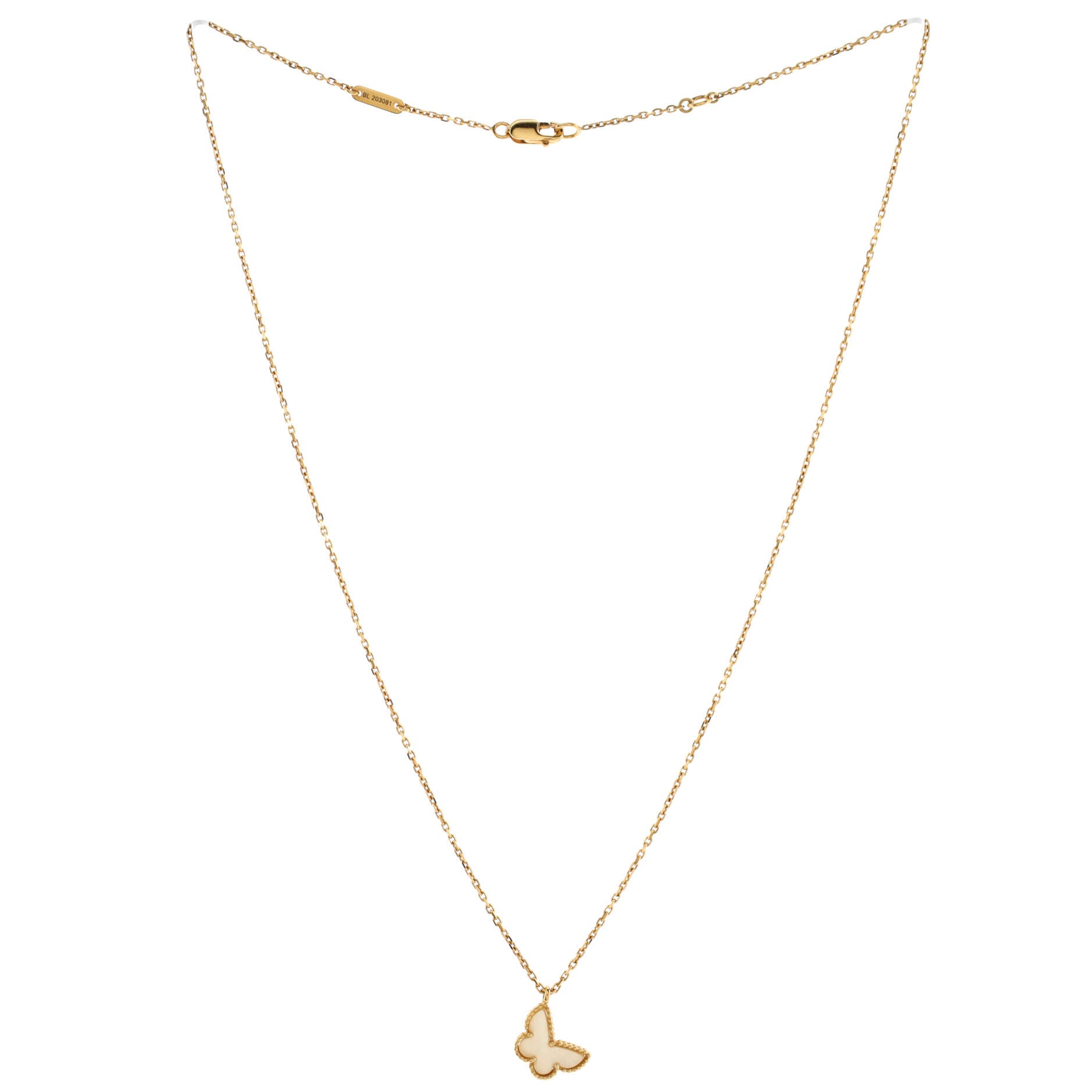 Sweet Alhambra Butterfly Pendant Necklace 18K Yellow Gold and Mother of Pearl