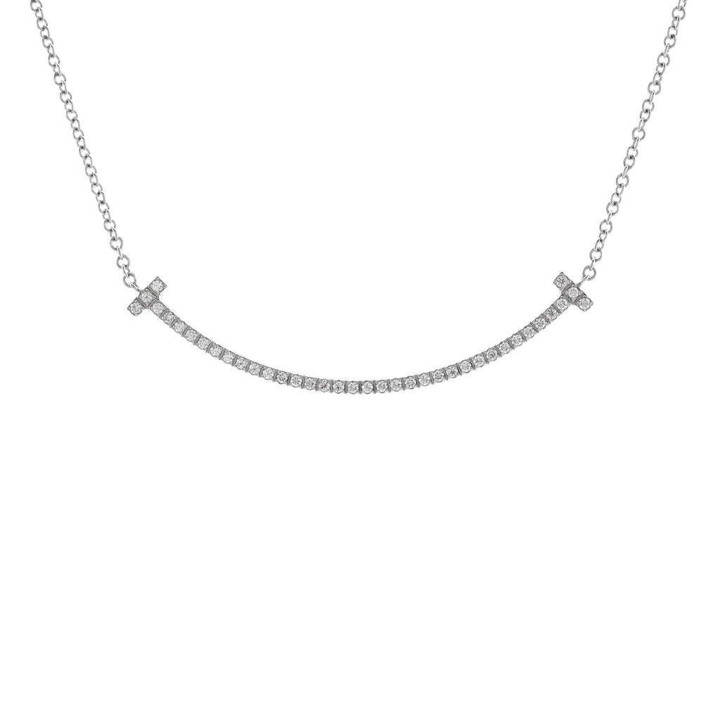 T Smile Pendant Necklace 18K White Gold with Diamonds Small