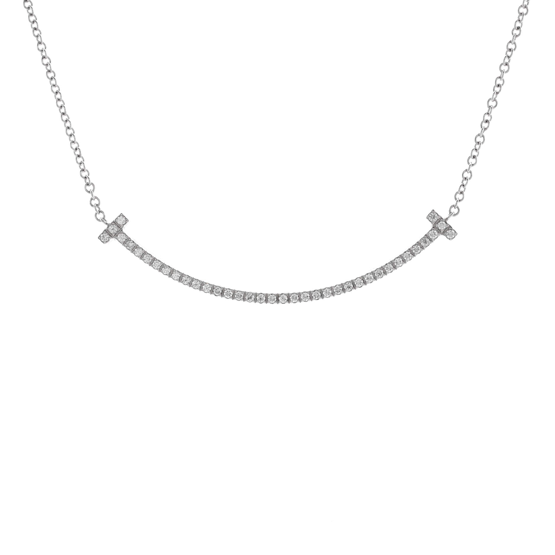 T Smile Pendant Necklace 18K White Gold with Diamonds Small