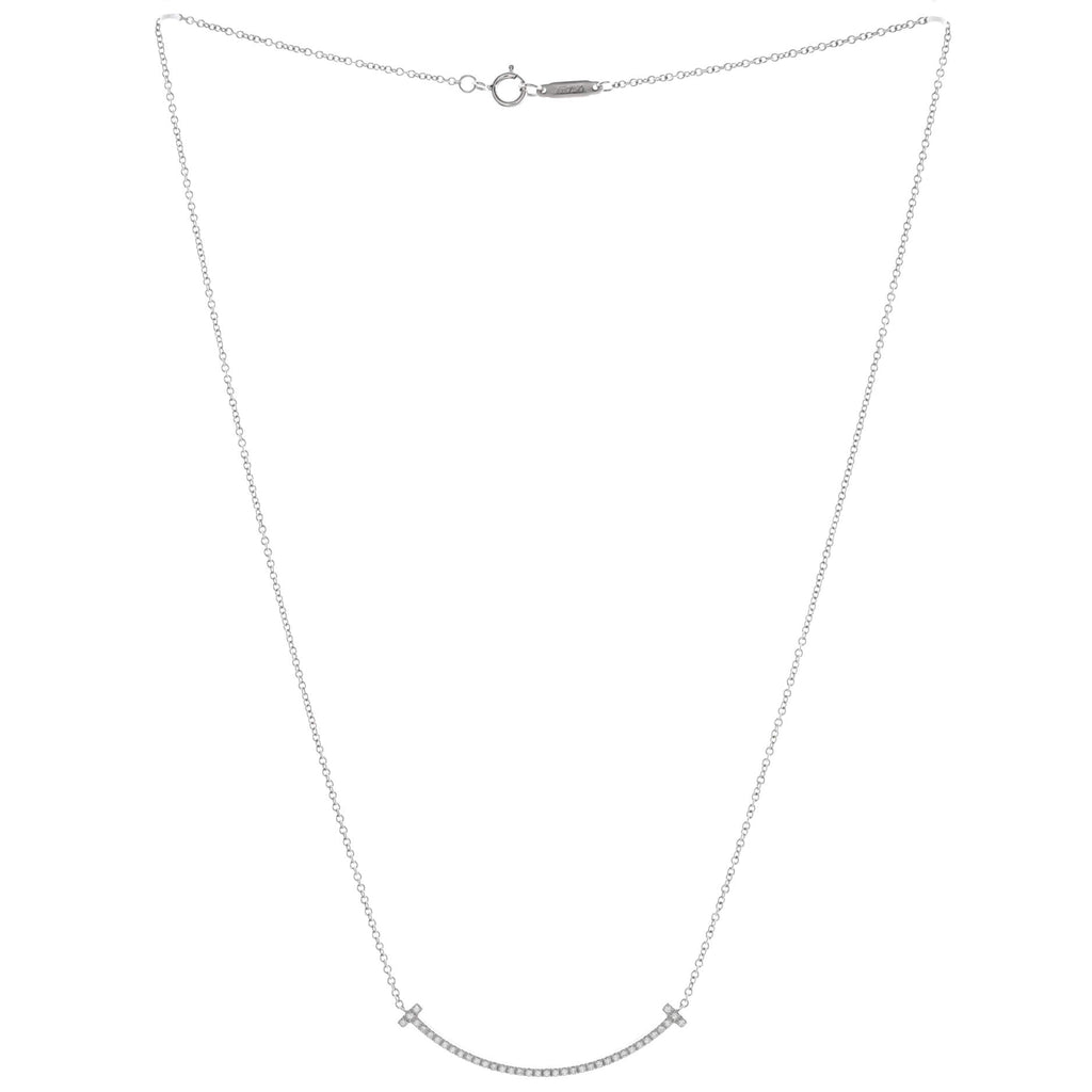 T Smile Pendant Necklace 18K White Gold with Diamonds Small
