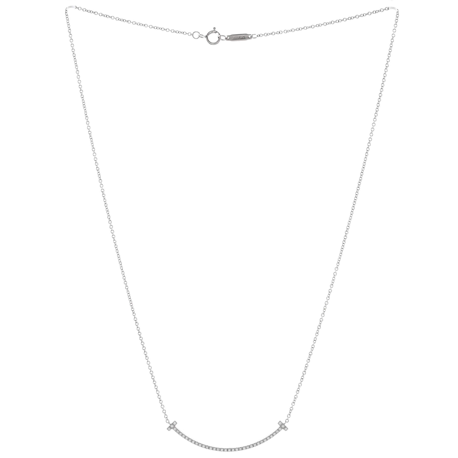T Smile Pendant Necklace 18K White Gold with Diamonds Small