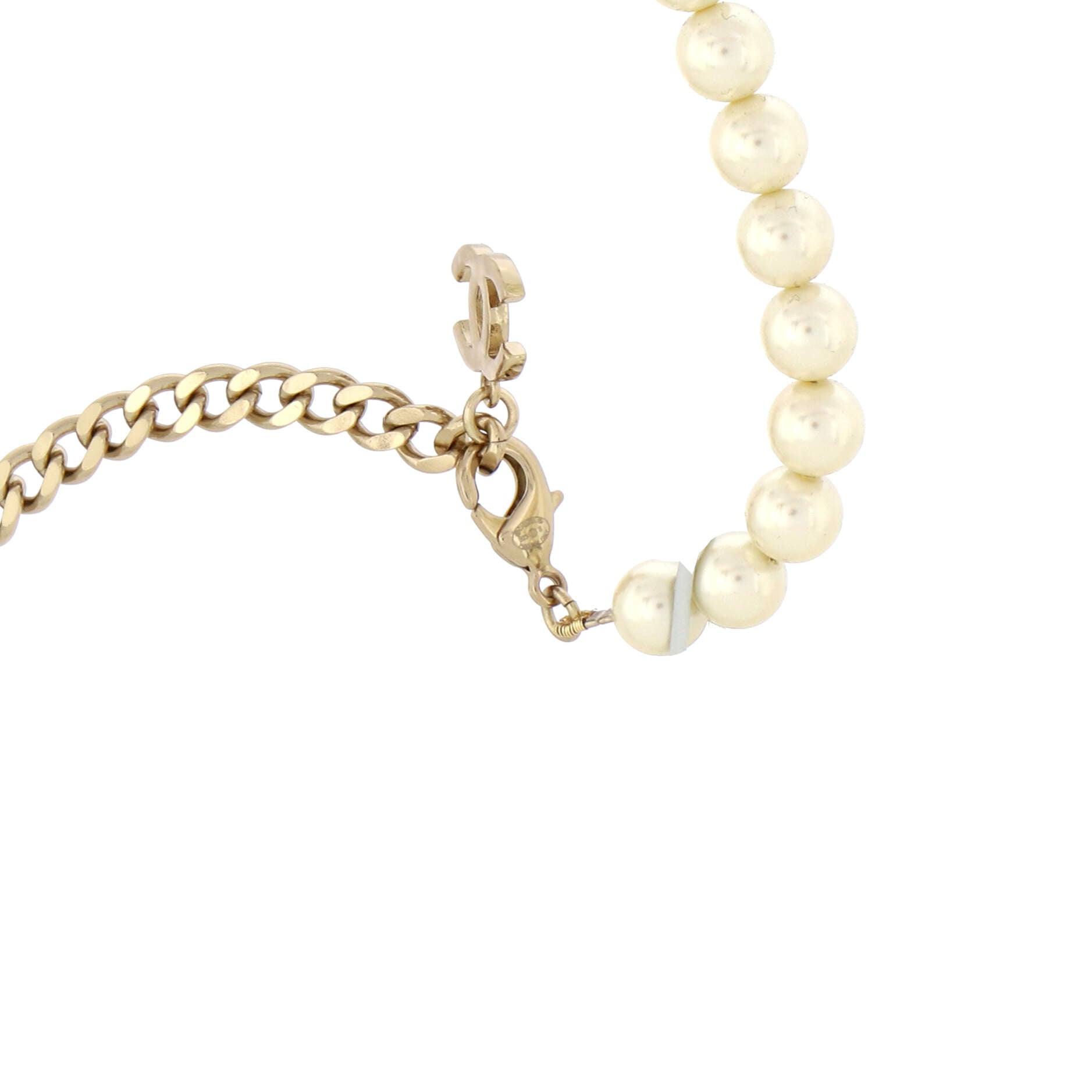 CC Flower Drop Short Necklace Faux Pearls with Metal and Crystals