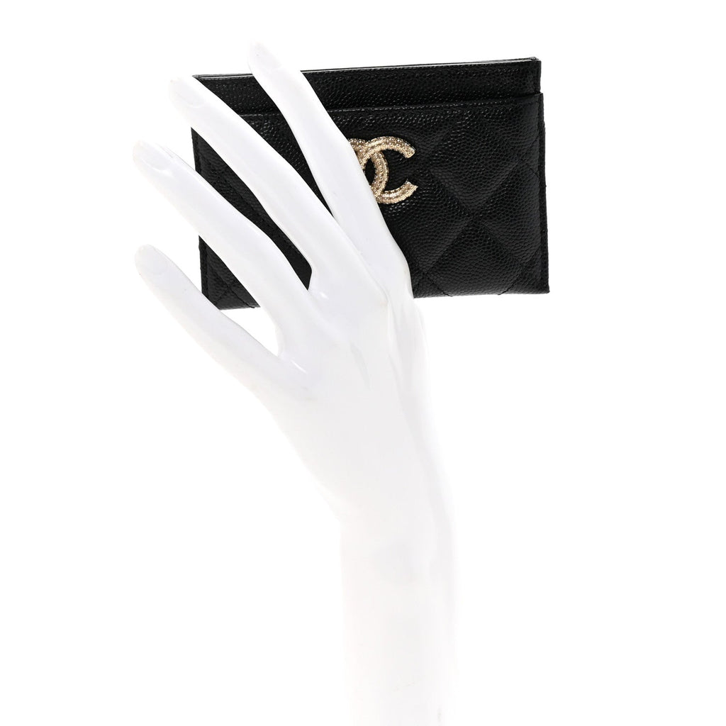 Caviar Quilted Studded CC  Holder Black