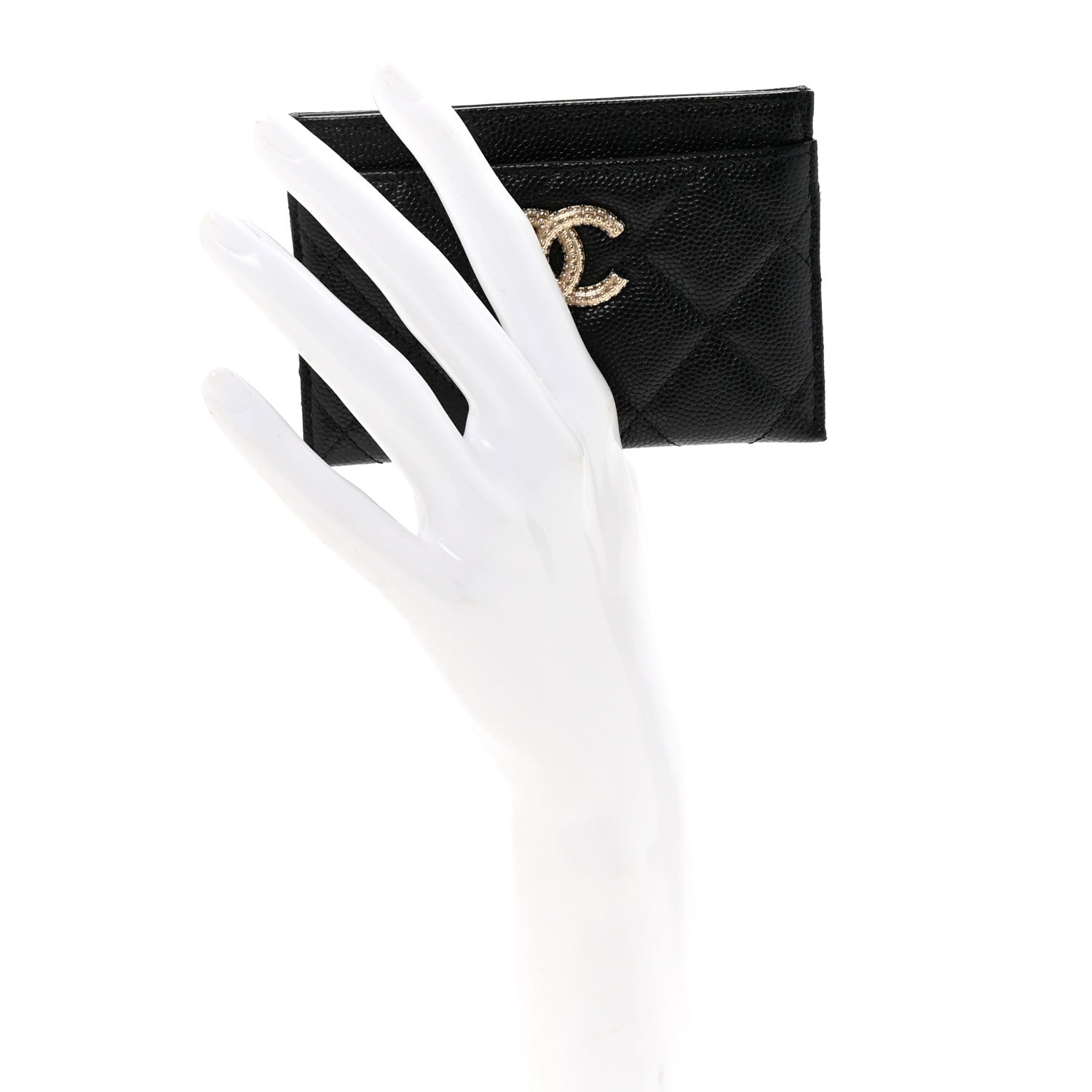 Caviar Quilted Studded CC  Holder Black