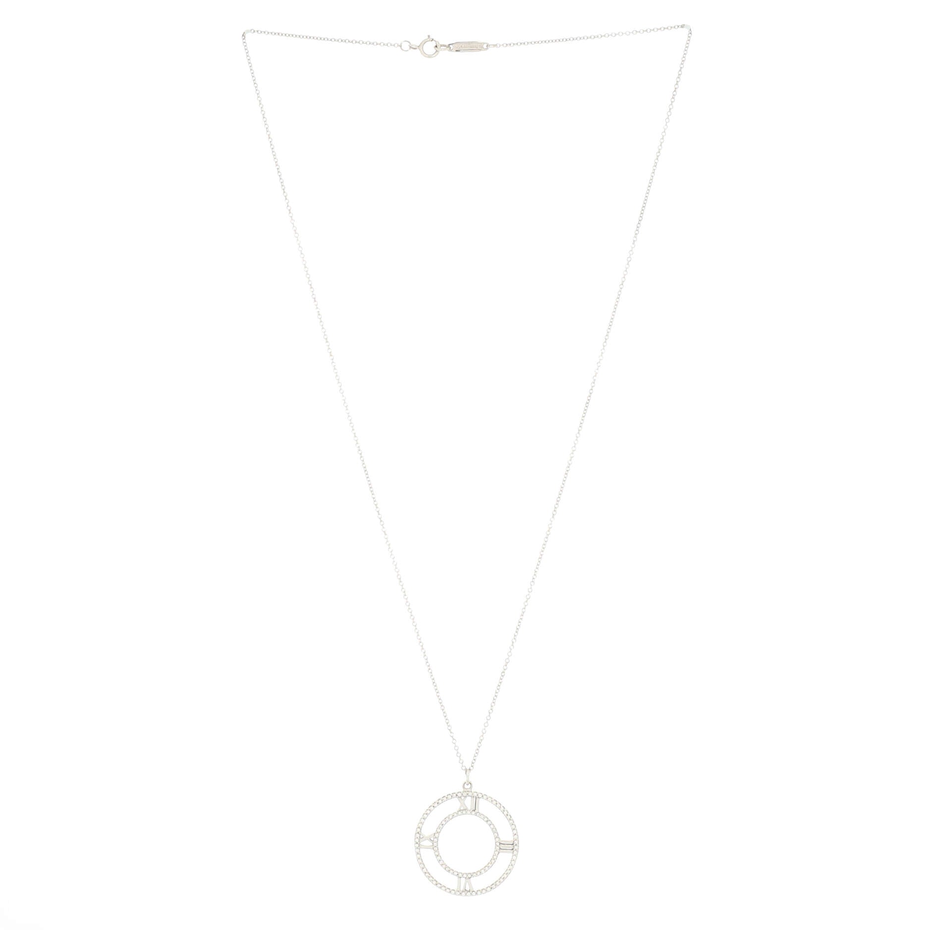 Atlas Open Medallion Pendant Necklace 18K White Gold with Pave Diamonds Large