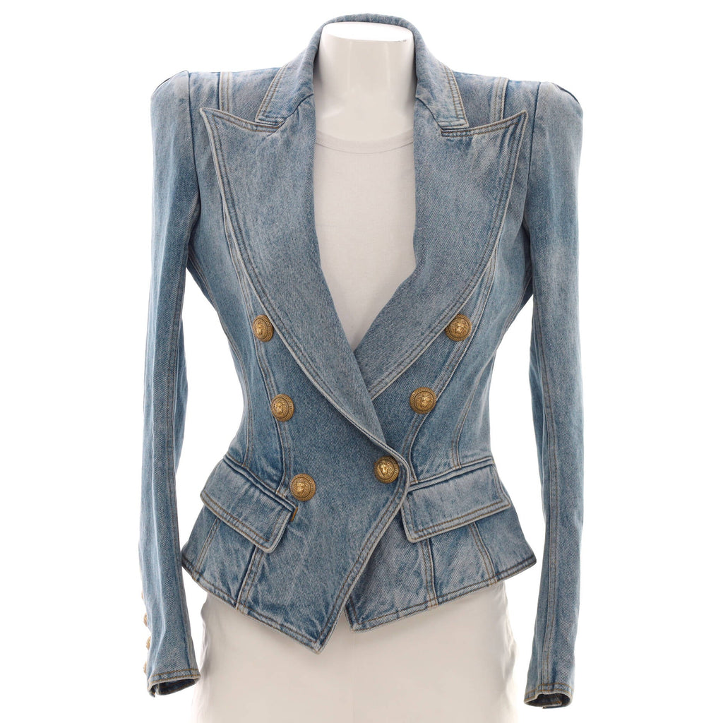 Women's Double Breasted Blazer Denim