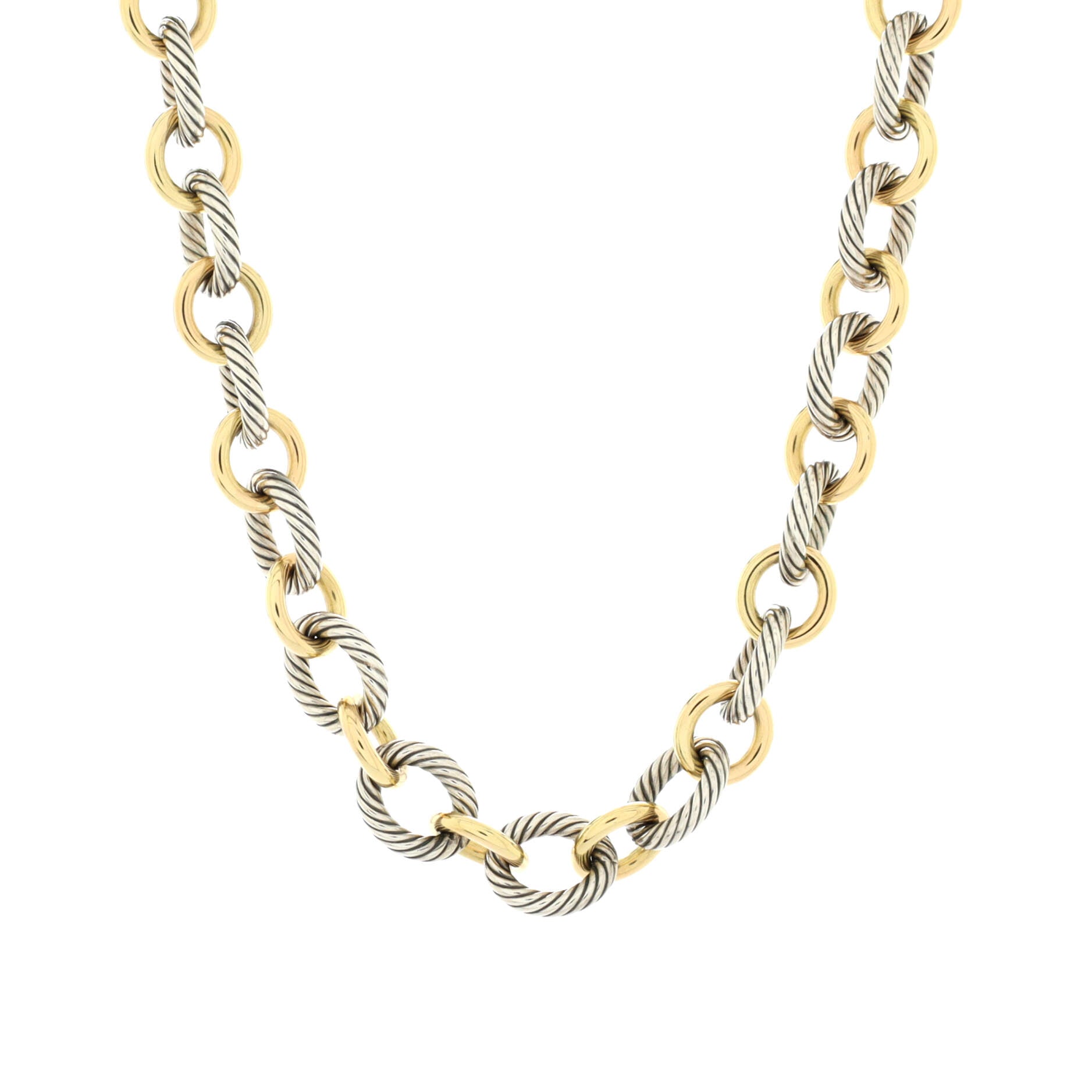 Oval Link Necklace Sterling Silver and 18K Yellow Gold Large