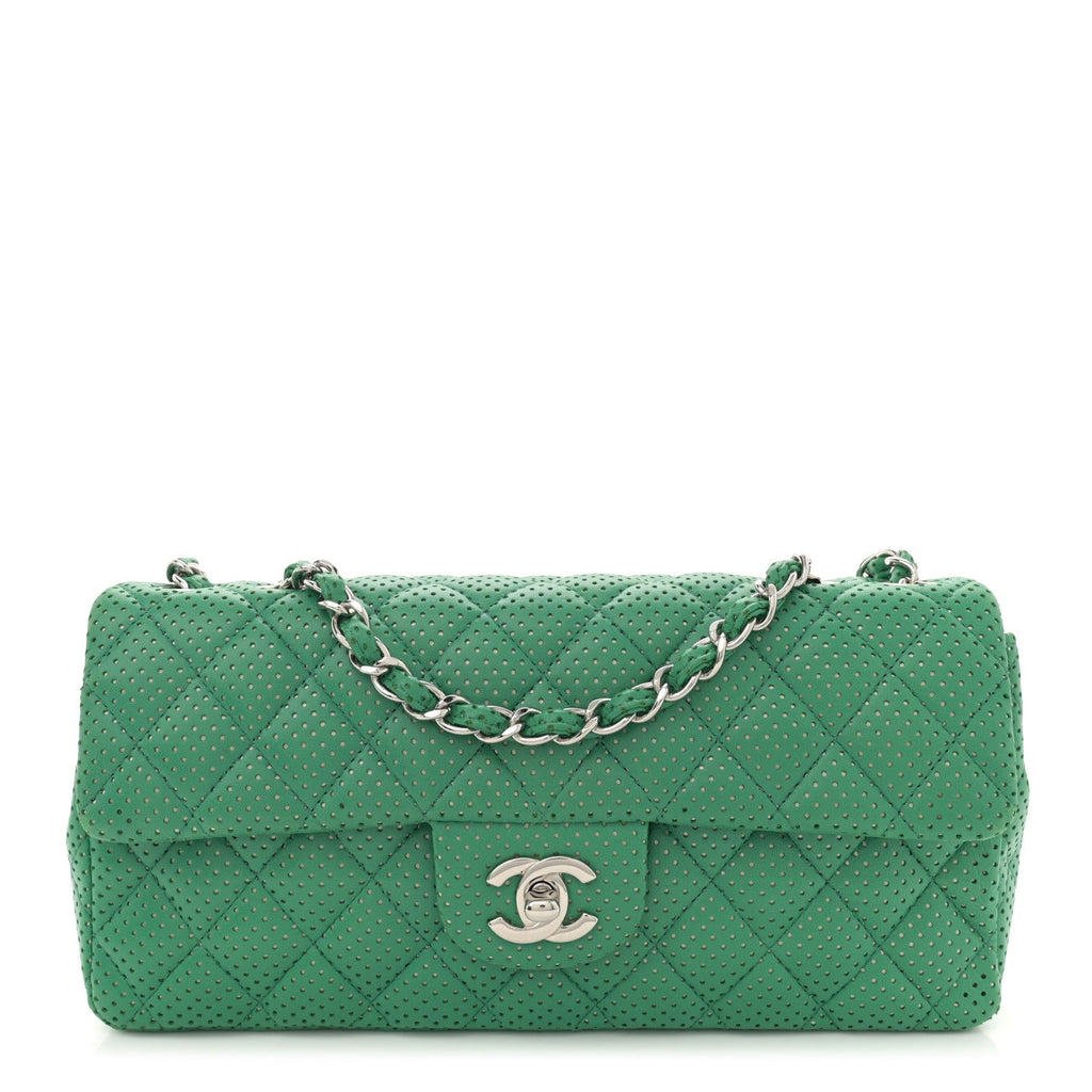 Lambskin Perforated East West Flap Green