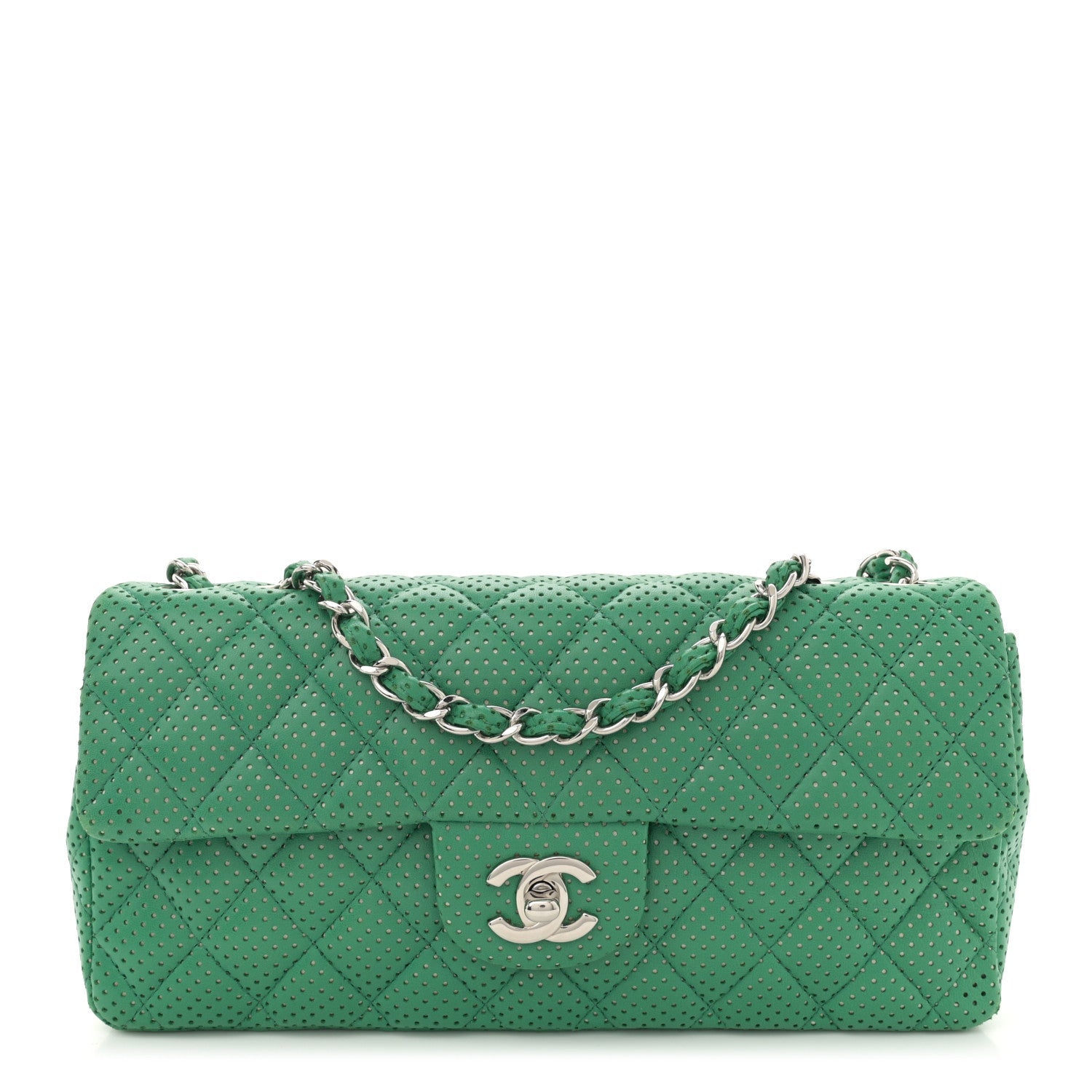 Lambskin Perforated East West Flap Green