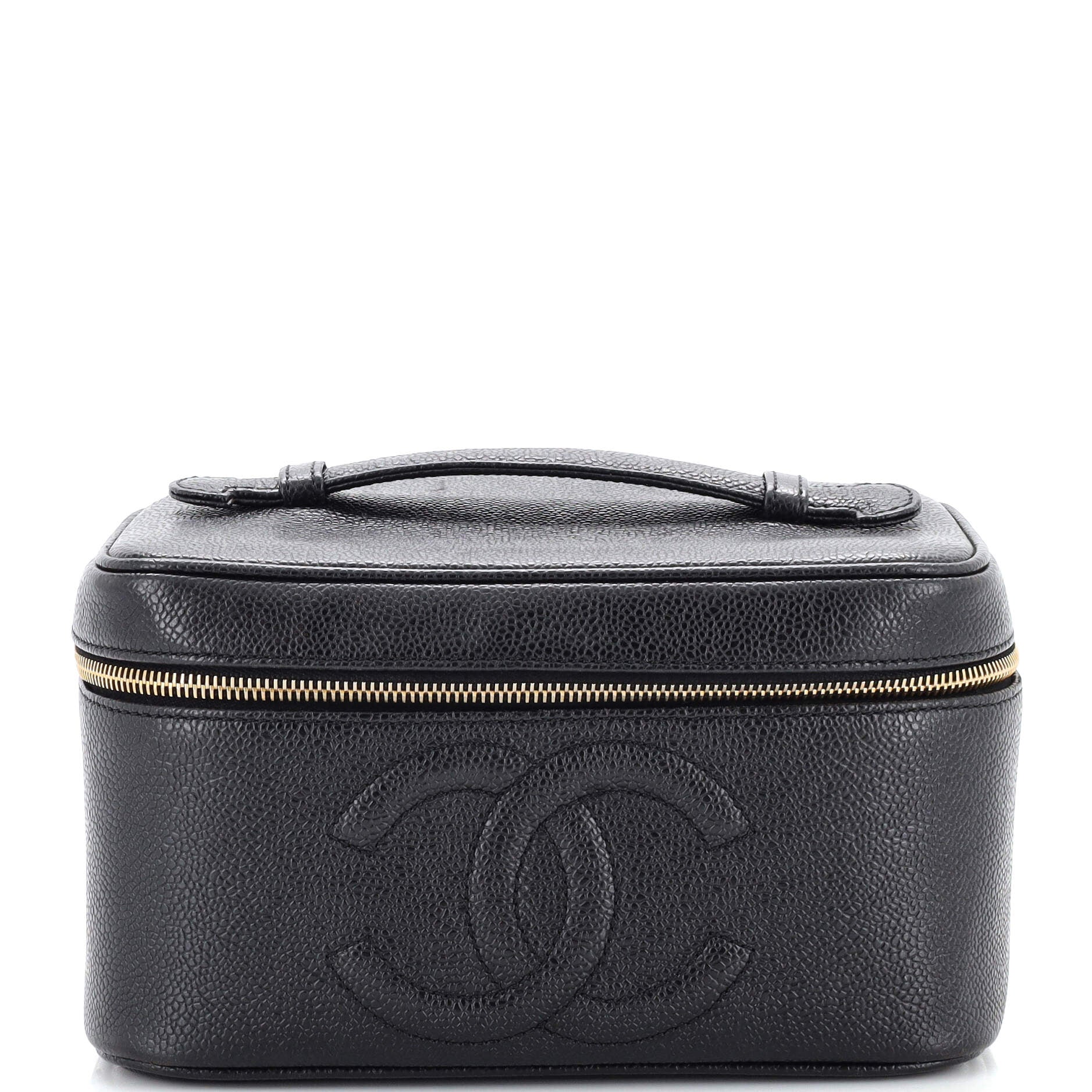 Vintage Timeless Cosmetic Case with Mirror Caviar Large