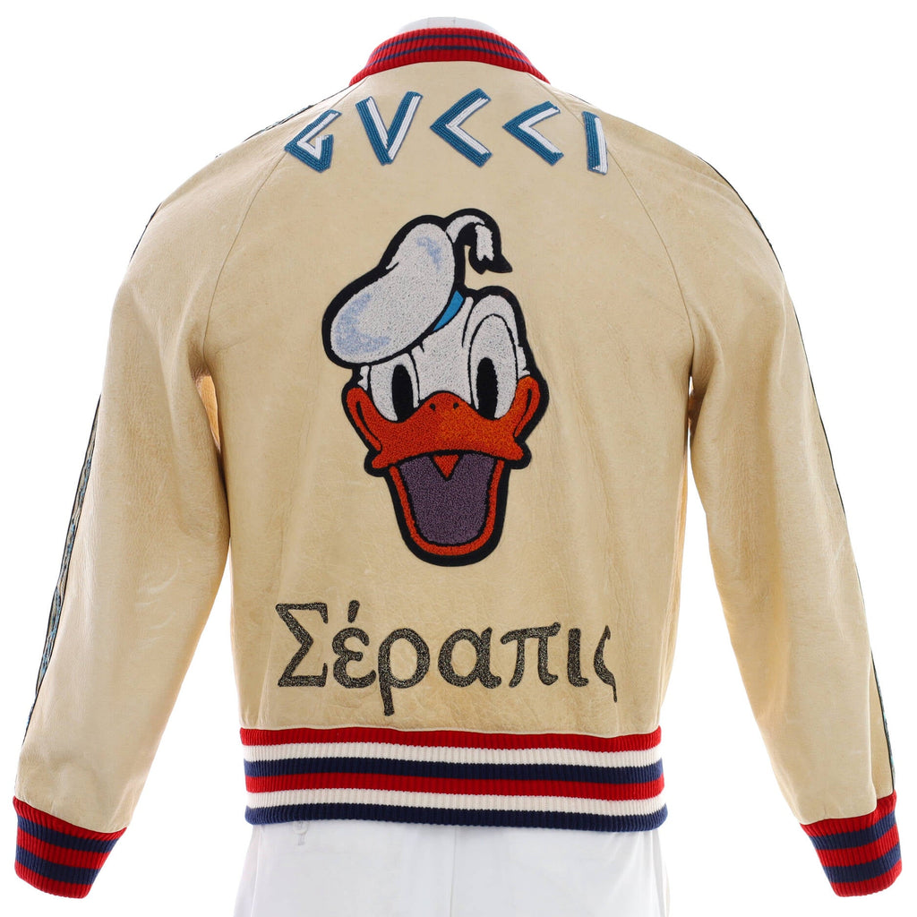 Men's Disney Donald Duck Bomber Jacket Leather with Applique