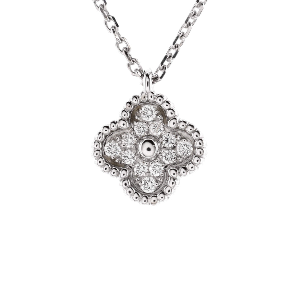 Sweet Alhambra Pendant Necklace 18K White Gold with Diamonds
