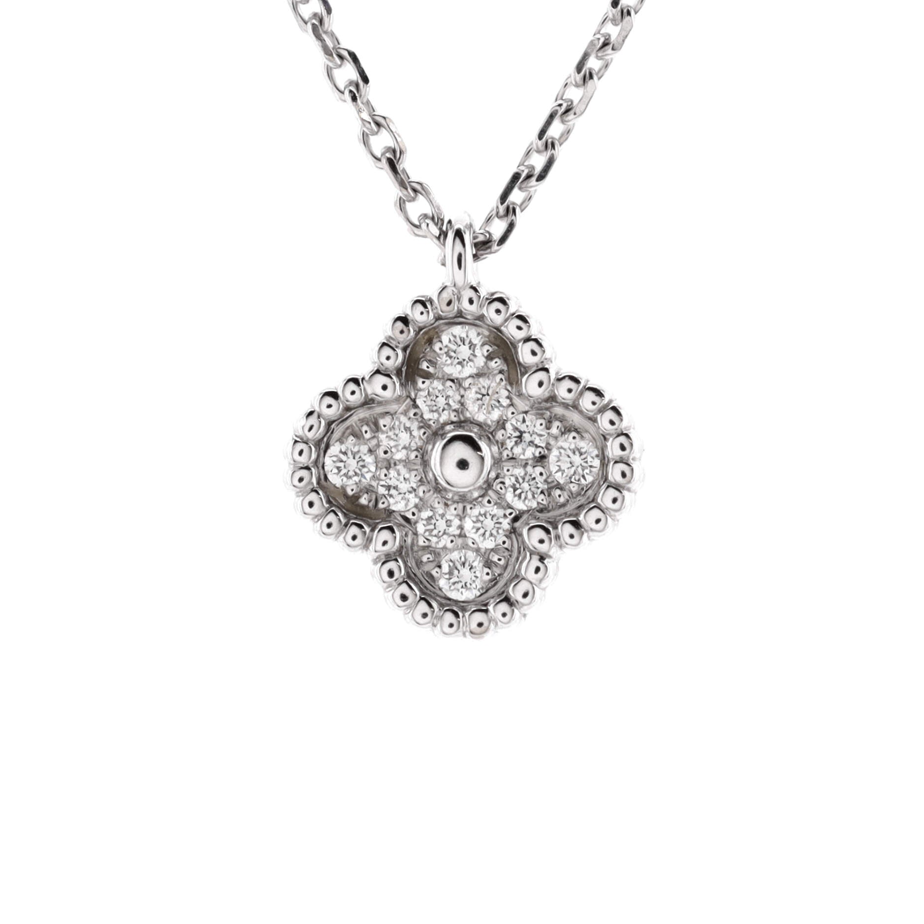 Sweet Alhambra Pendant Necklace 18K White Gold with Diamonds