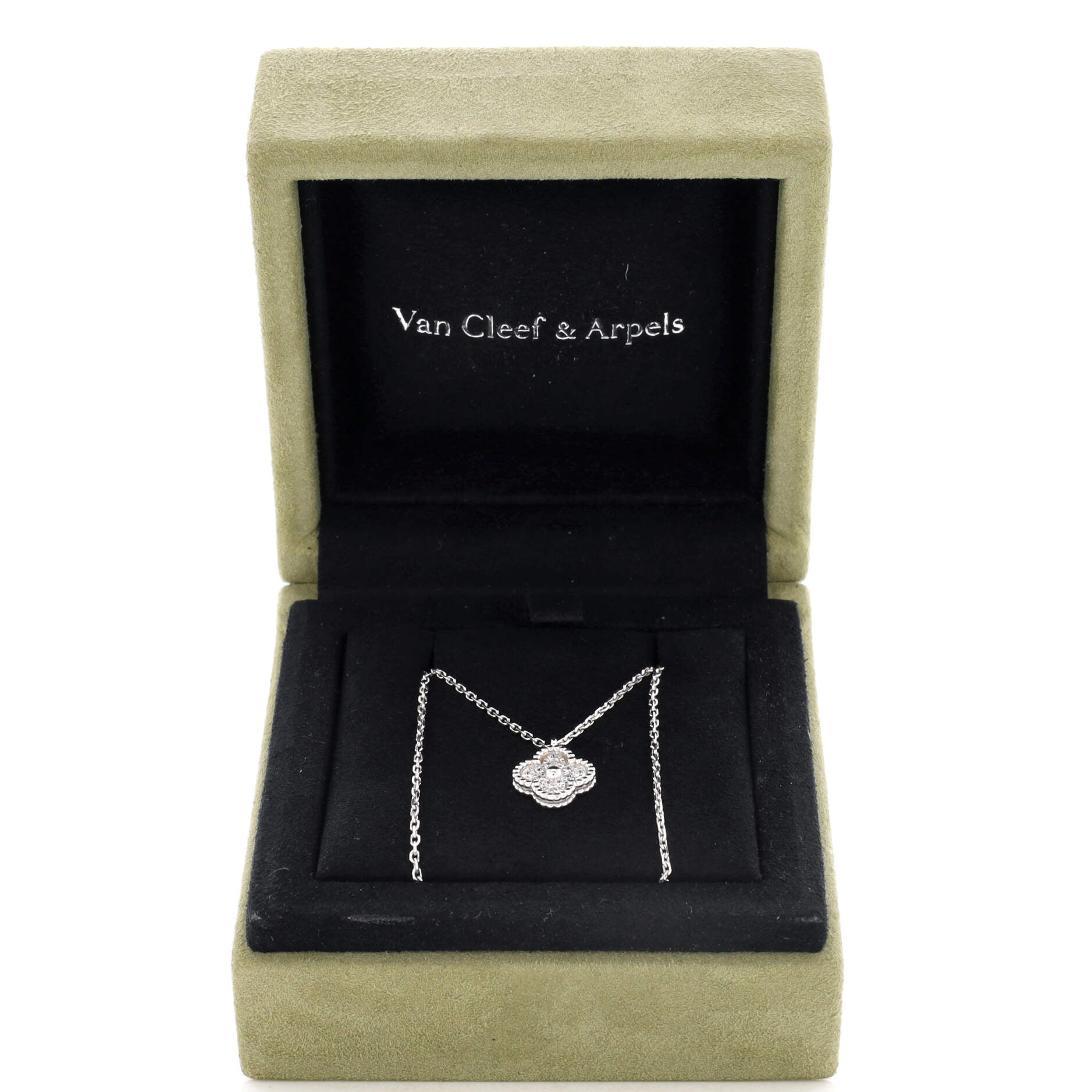 Sweet Alhambra Pendant Necklace 18K White Gold with Diamonds