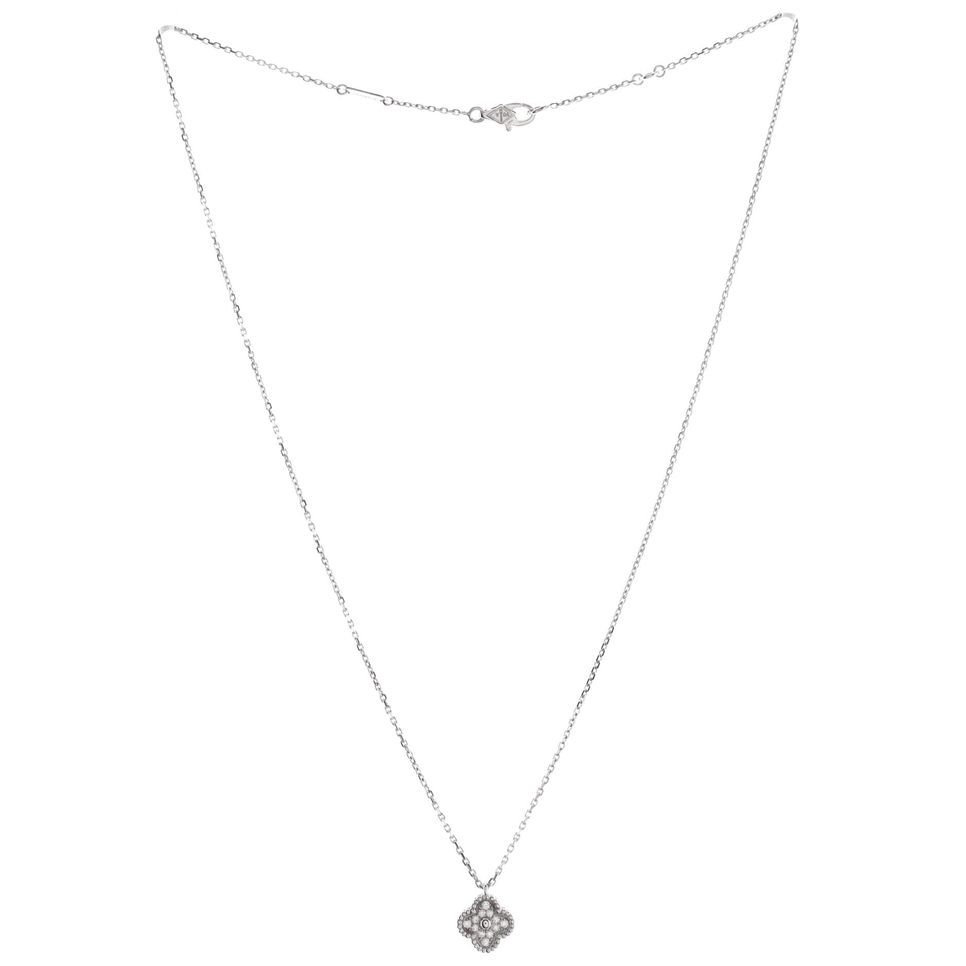Sweet Alhambra Pendant Necklace 18K White Gold with Diamonds