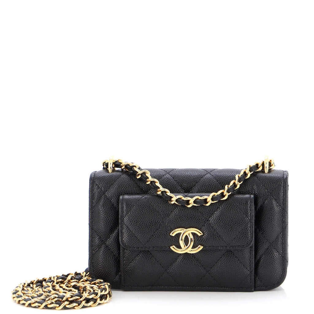 Pocket Twins Clutch with Chain Quilted Caviar