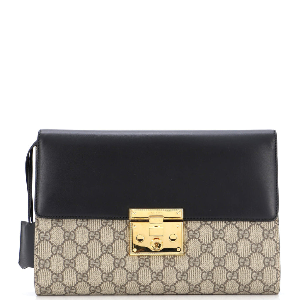 Padlock Clutch GG Canvas and Leather Large