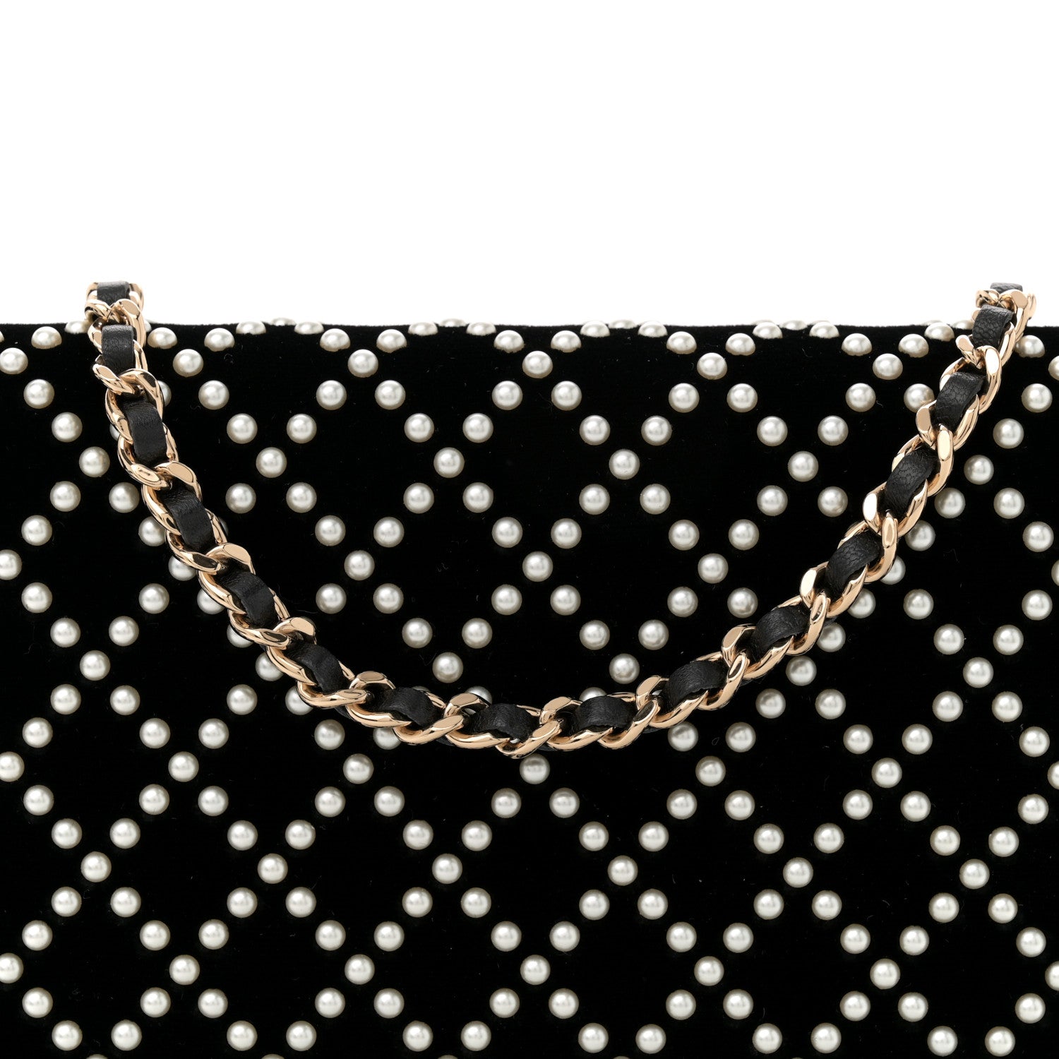 Velvet Pearl Diamond Embellished Wallet On Chain WOC Black