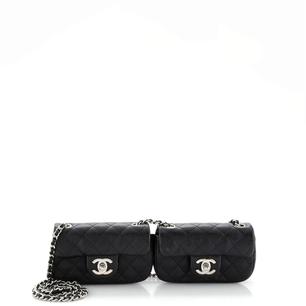 Twin Classic Flap Bag Quilted Caviar Mini