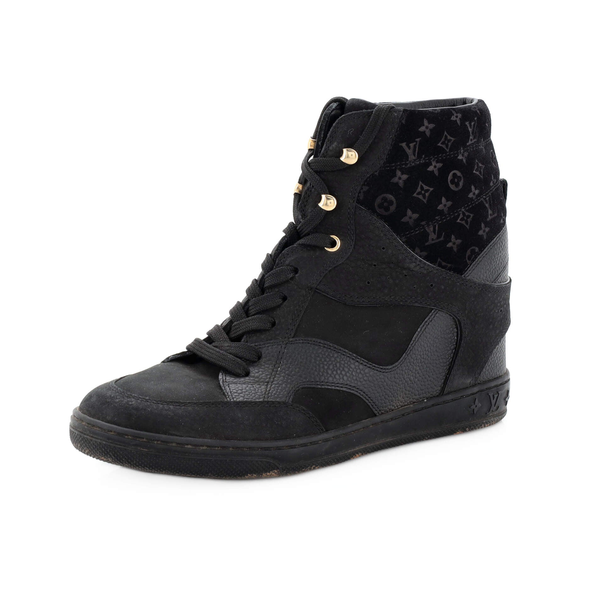 Women's Millennium Wedge Sneakers Suede with Monogram Embossed Fabric