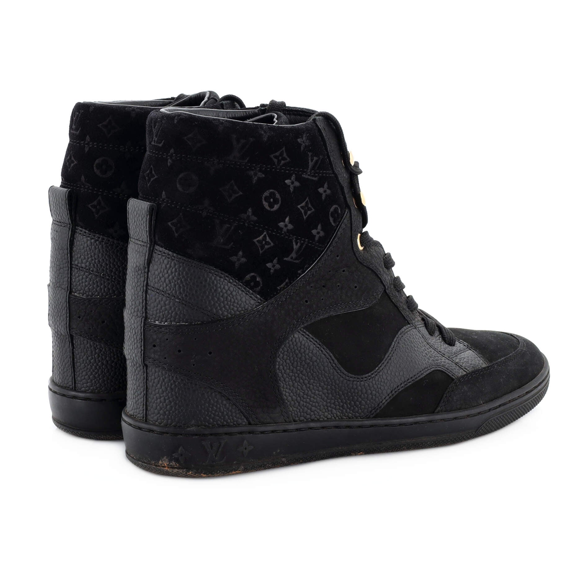 Women's Millennium Wedge Sneakers Suede with Monogram Embossed Fabric