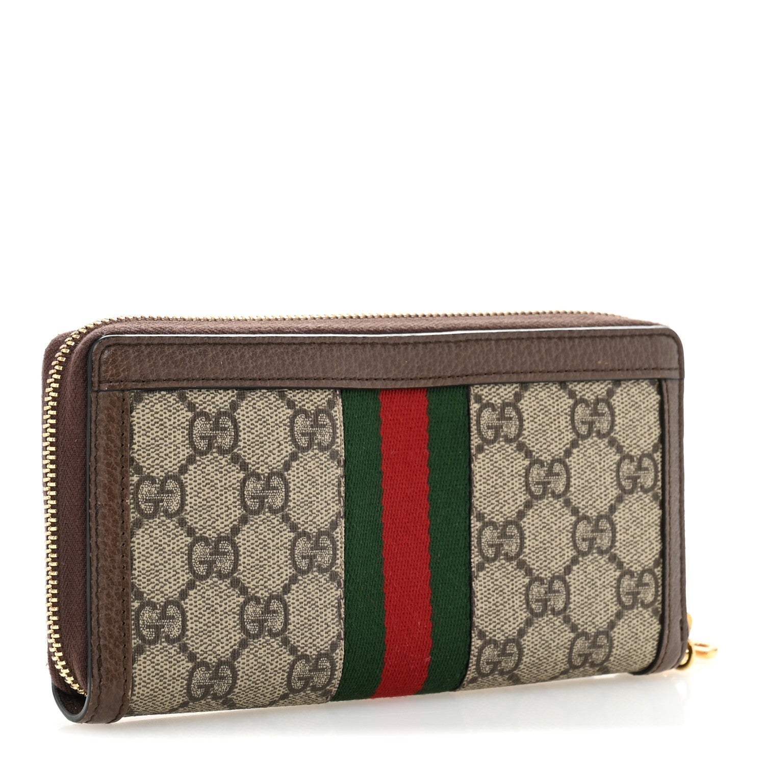 GG Supreme Monogram Web Ophidia Zip Around Wallet Brown