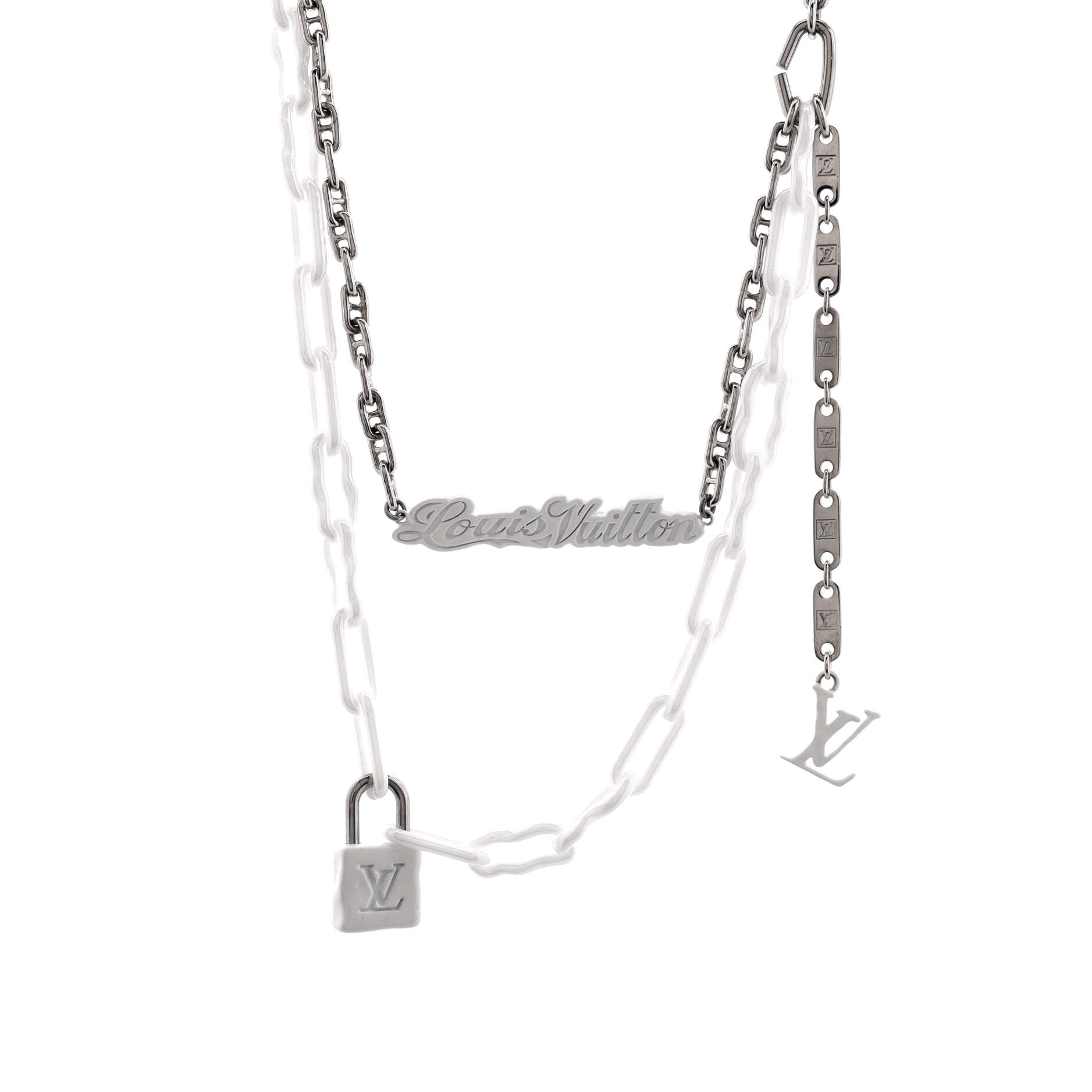 Double Letter Chain Link Necklace Metal and Ceramic