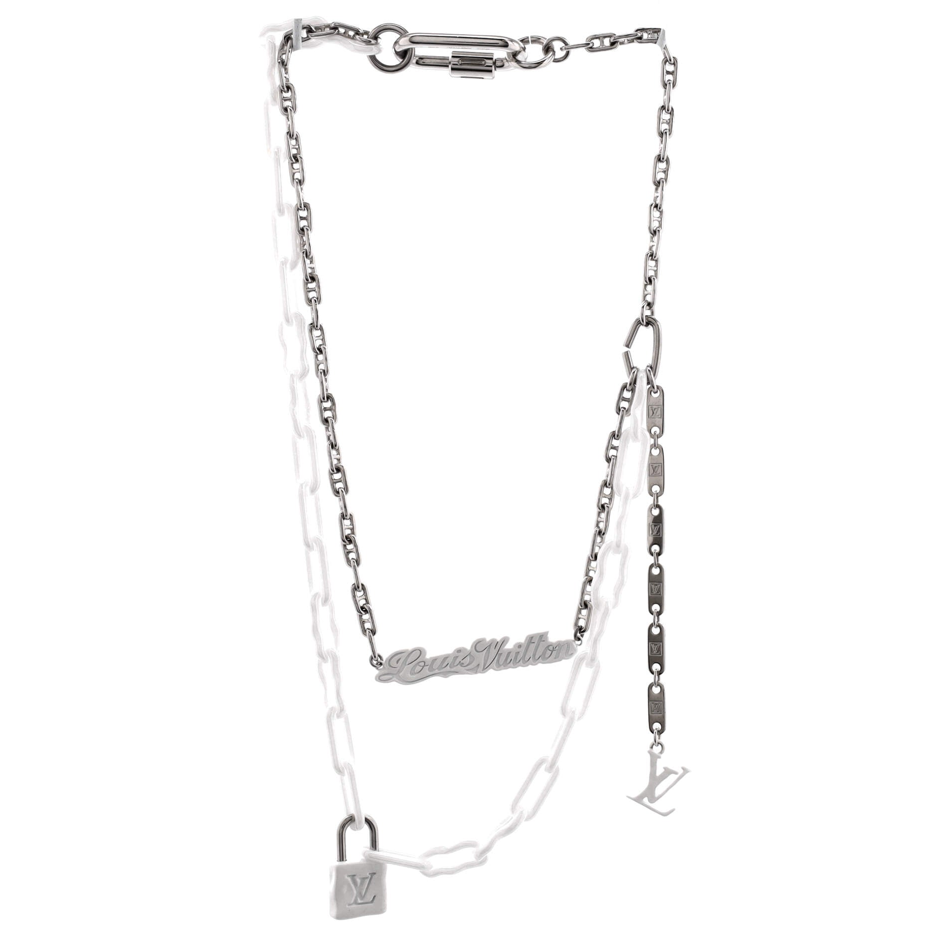 Double Letter Chain Link Necklace Metal and Ceramic