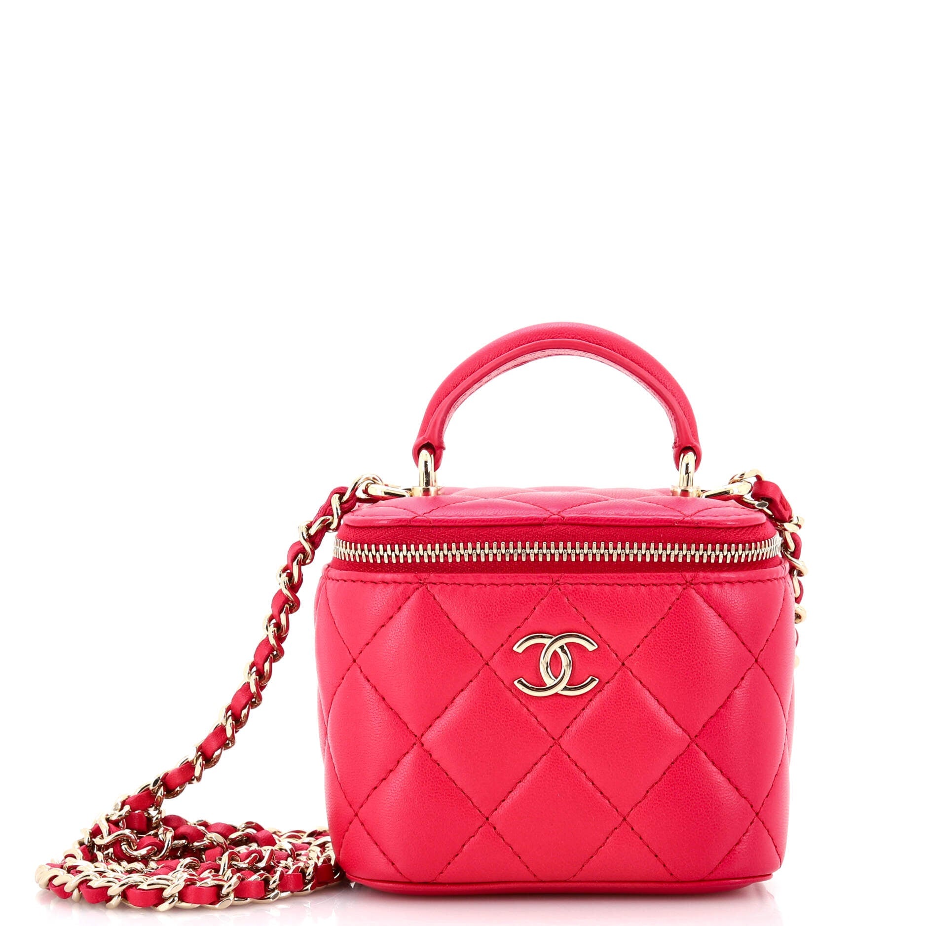 Classic Top Handle Vanity Case with Chain Quilted Lambskin Mini