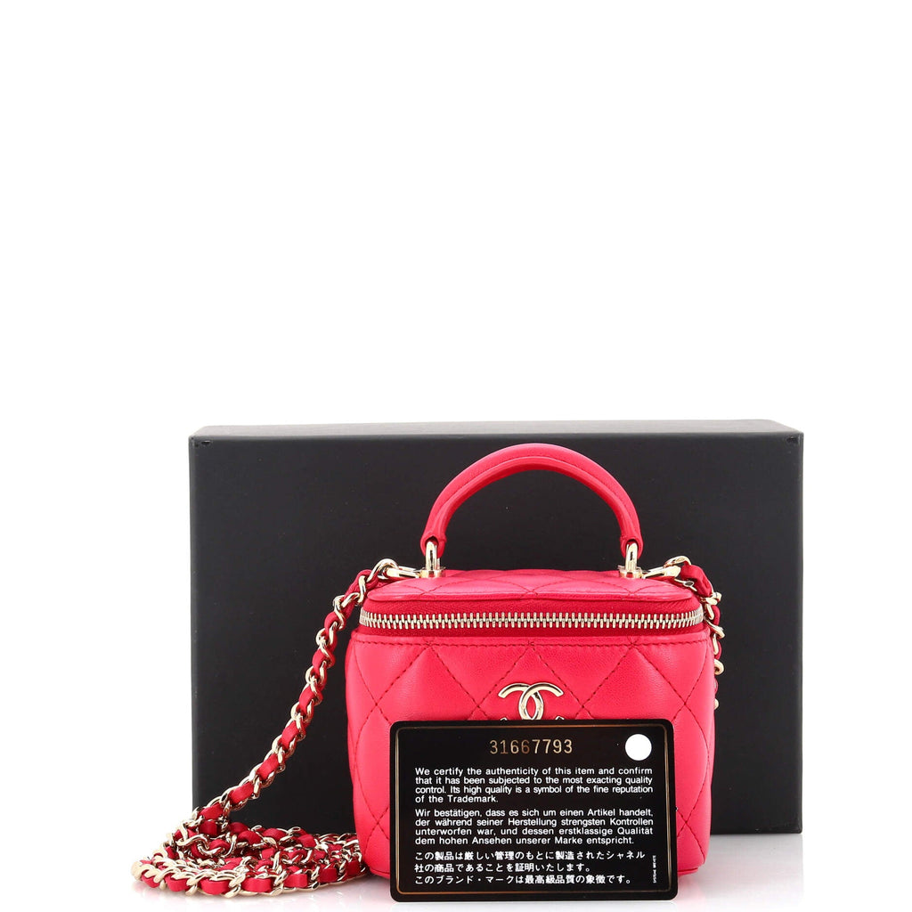 Classic Top Handle Vanity Case with Chain Quilted Lambskin Mini