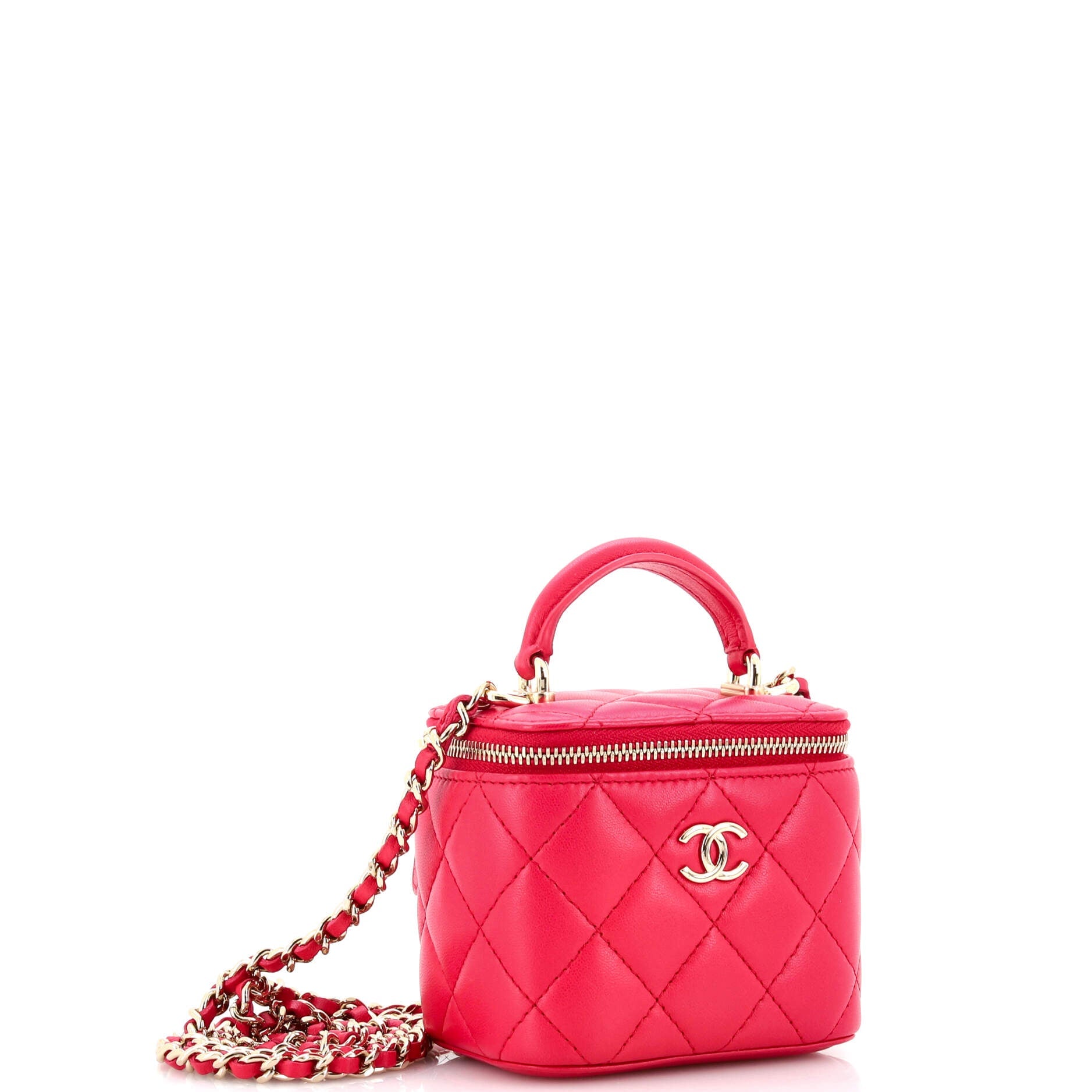 Classic Top Handle Vanity Case with Chain Quilted Lambskin Mini