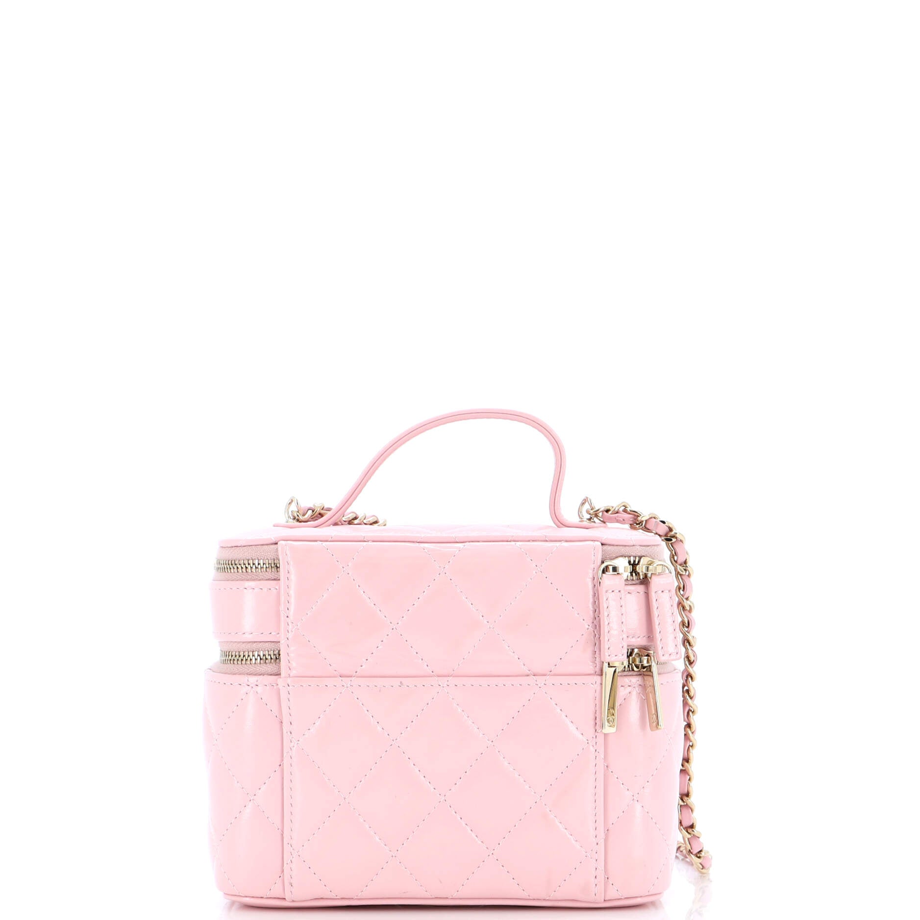 Double Decker Vanity Case with Chain Quilted Shiny Lambskin Small