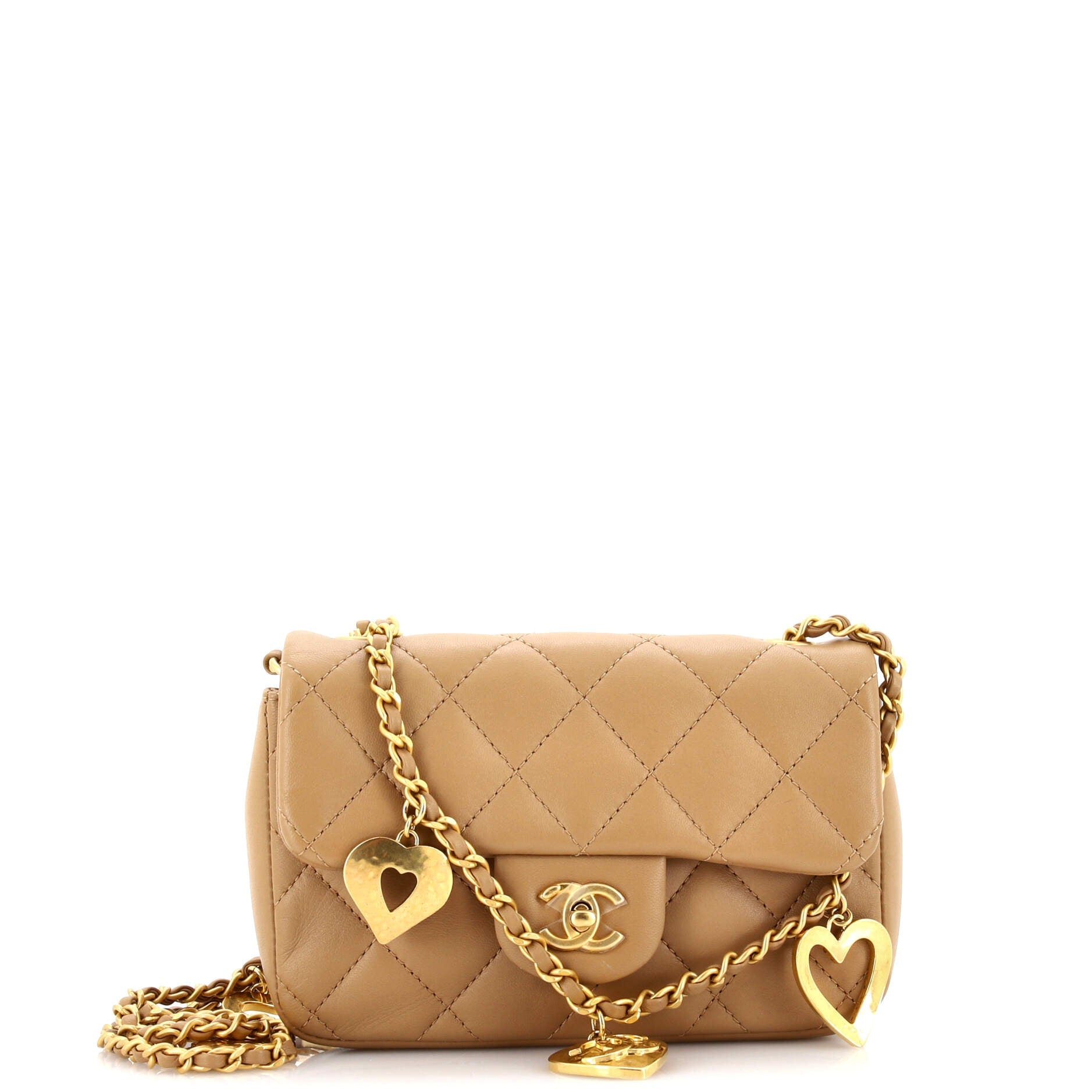 Heart Charms Flap Bag Quilted Lambskin Mini