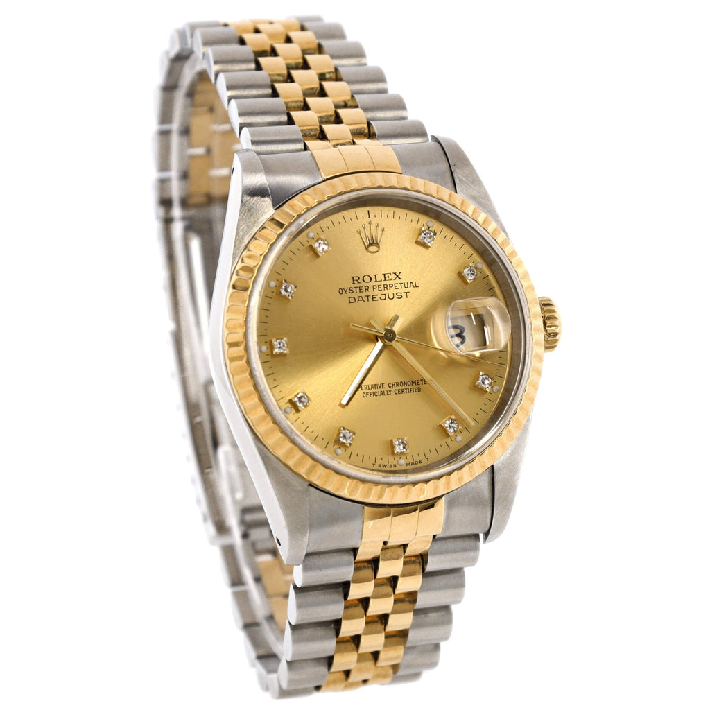 Oyster Perpetual Datejust Automatic Watch Stainless Steel and Yellow Gold with Diamond Markers 36