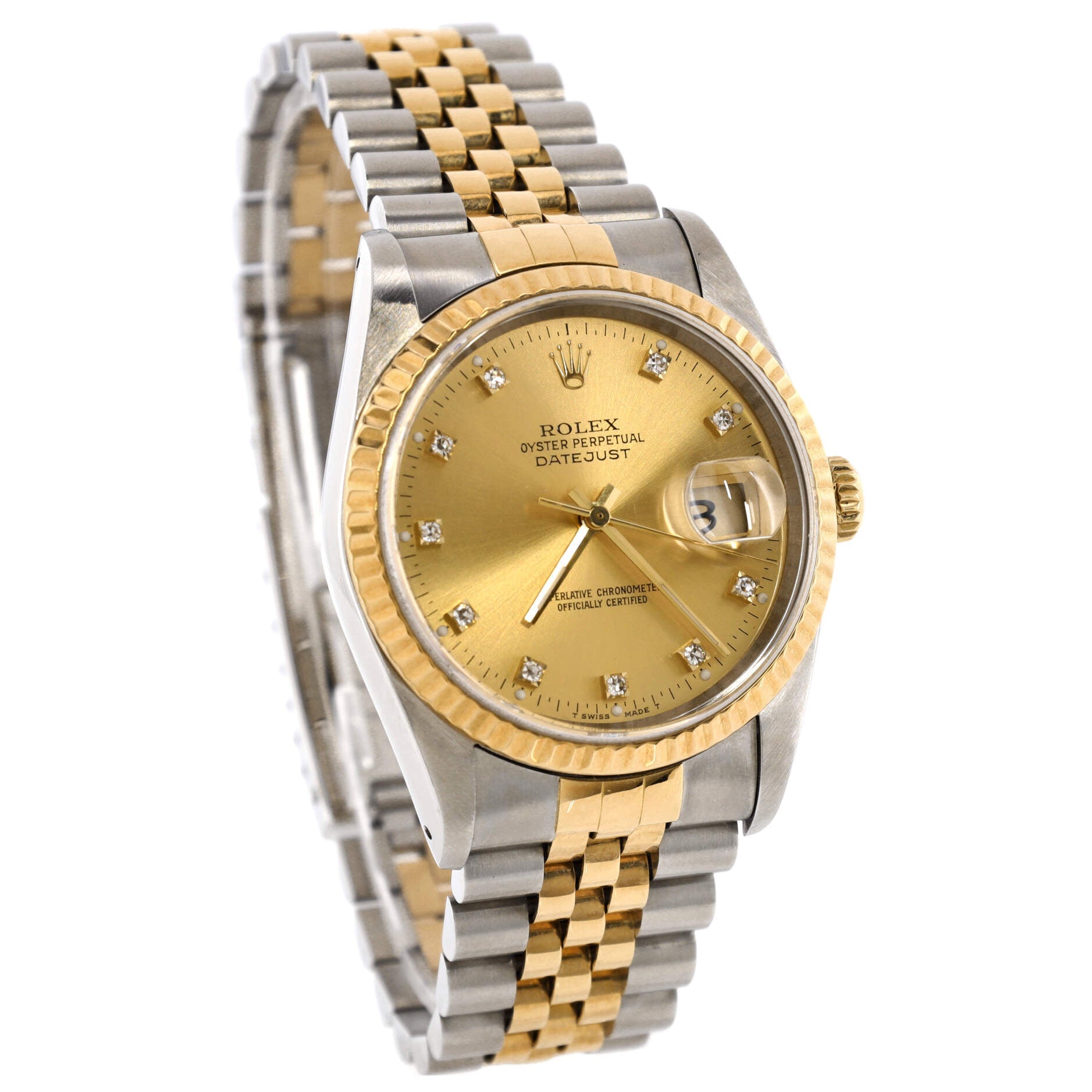 Oyster Perpetual Datejust Automatic Watch Stainless Steel and Yellow Gold with Diamond Markers 36