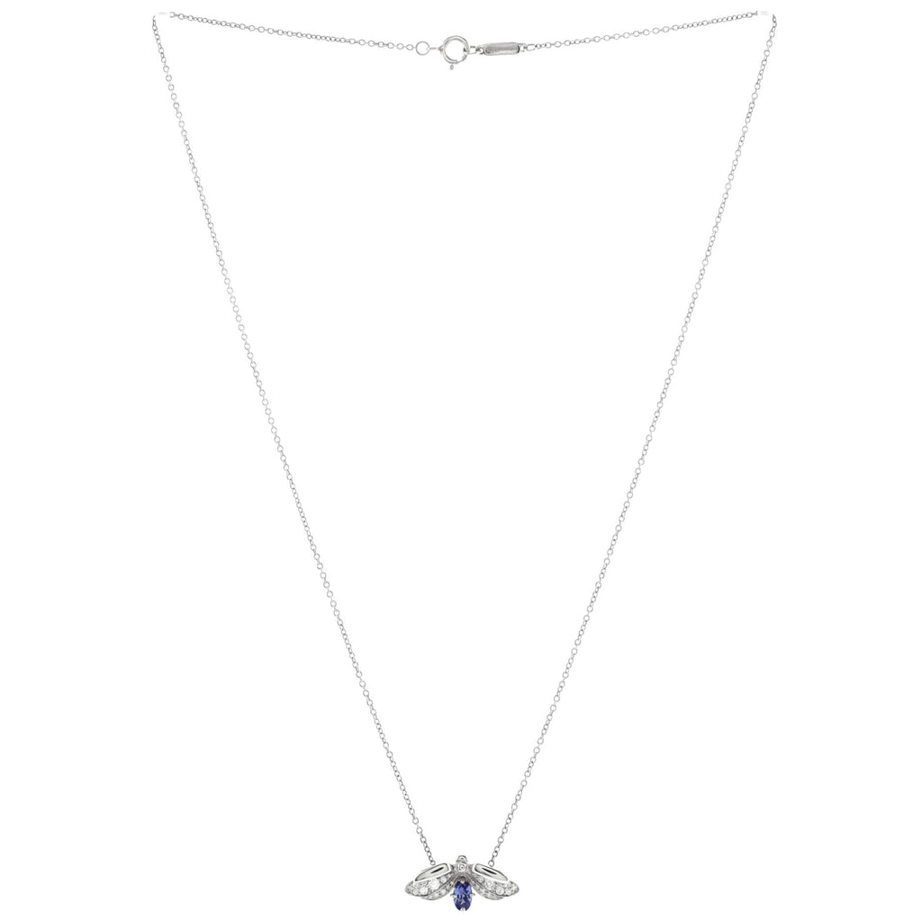 Paper Flowers Firefly Pendant Necklace Platinum with Diamonds and Tanzanite Small