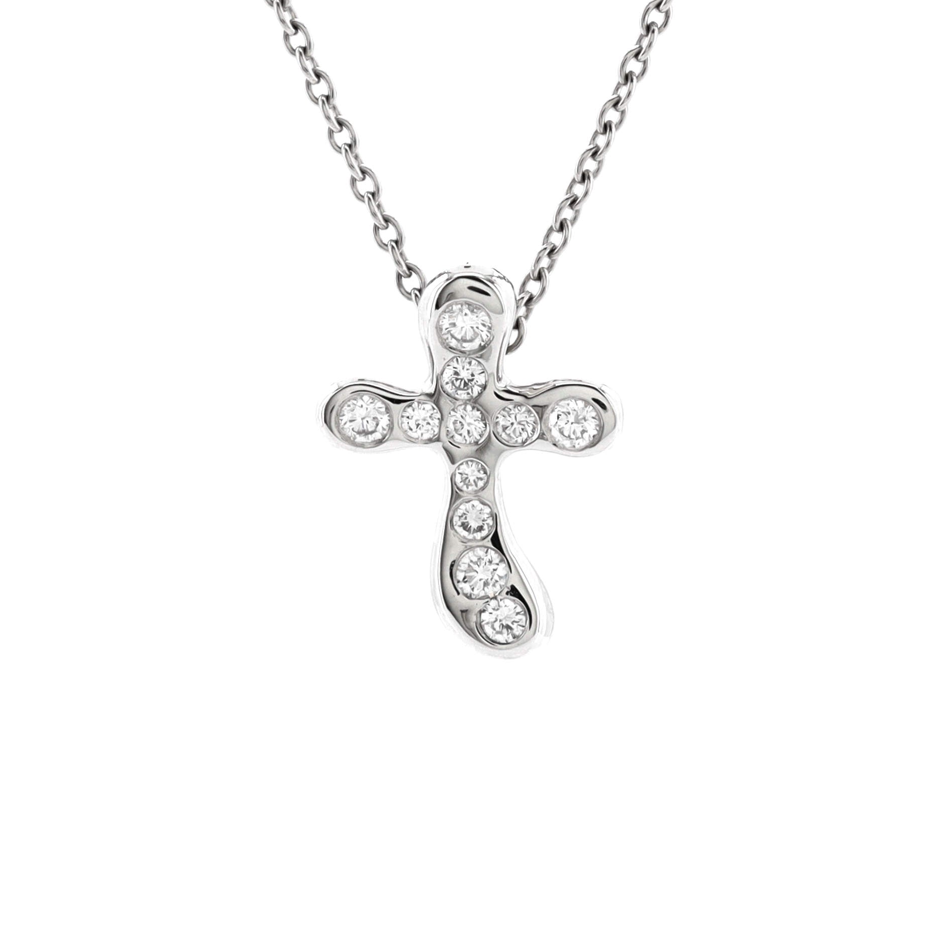 Elsa Peretti Cross Pendant Necklace Platinum and Diamonds Small