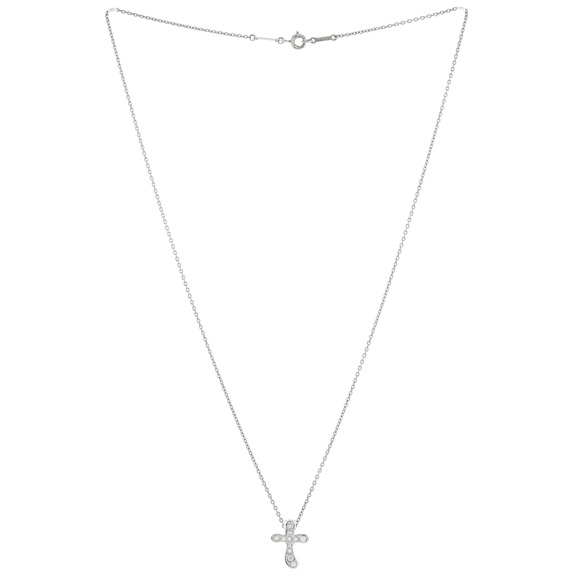 Elsa Peretti Cross Pendant Necklace Platinum and Diamonds Small