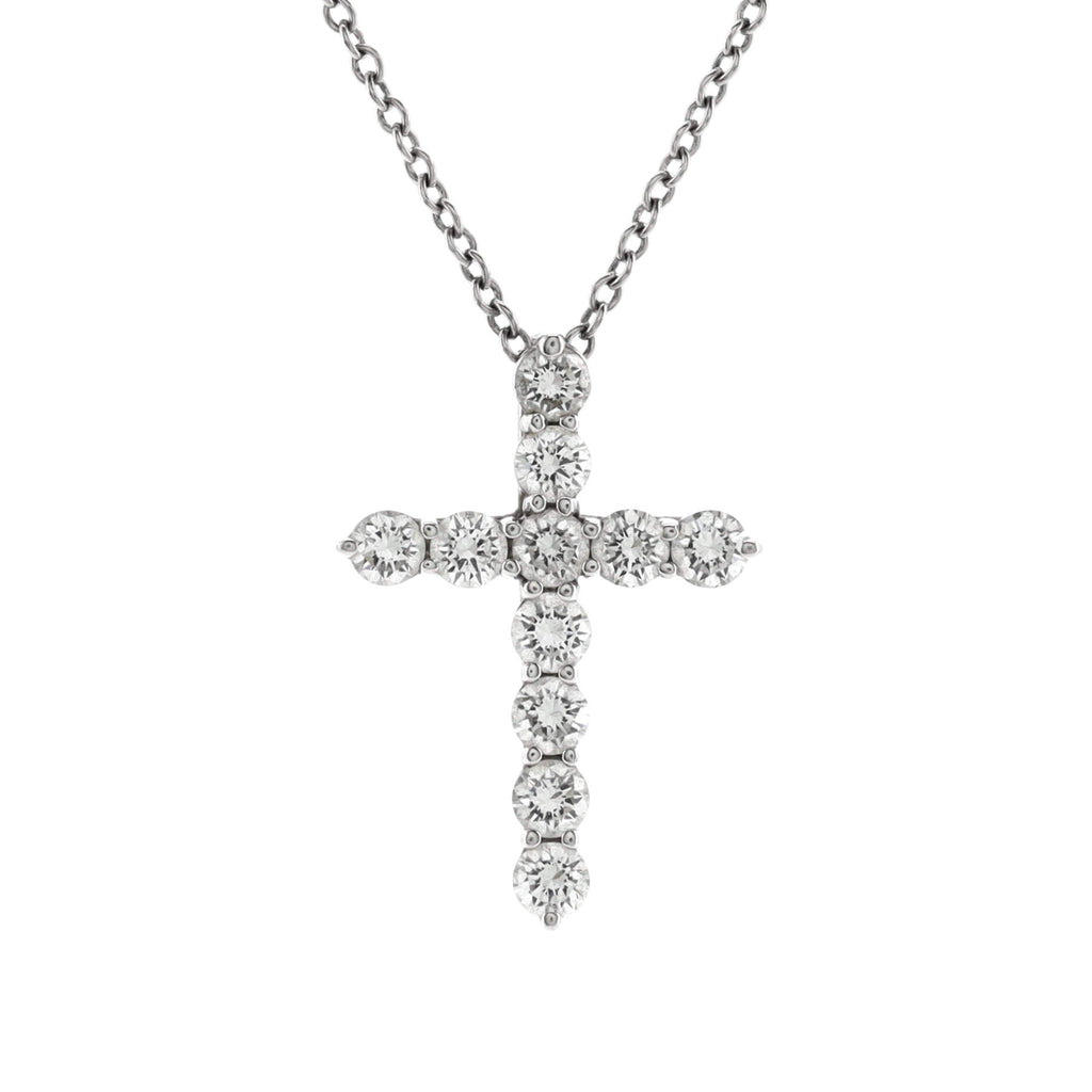 Cross Pendant Necklace Platinum and Diamonds Small
