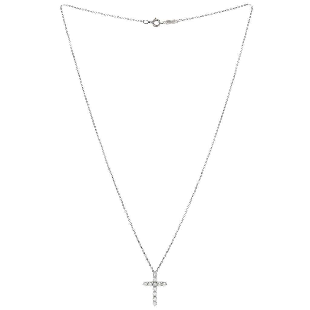 Cross Pendant Necklace Platinum and Diamonds Small