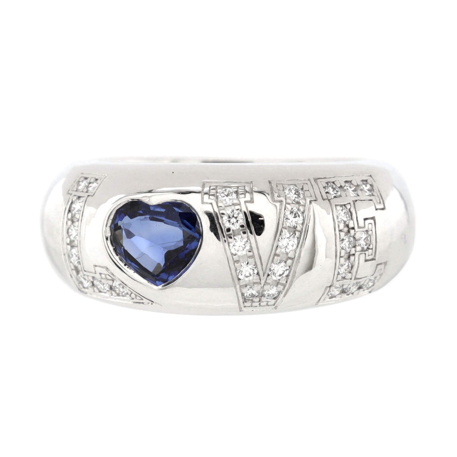 Love Ring 18K White Gold with Blue Sapphire and Diamonds