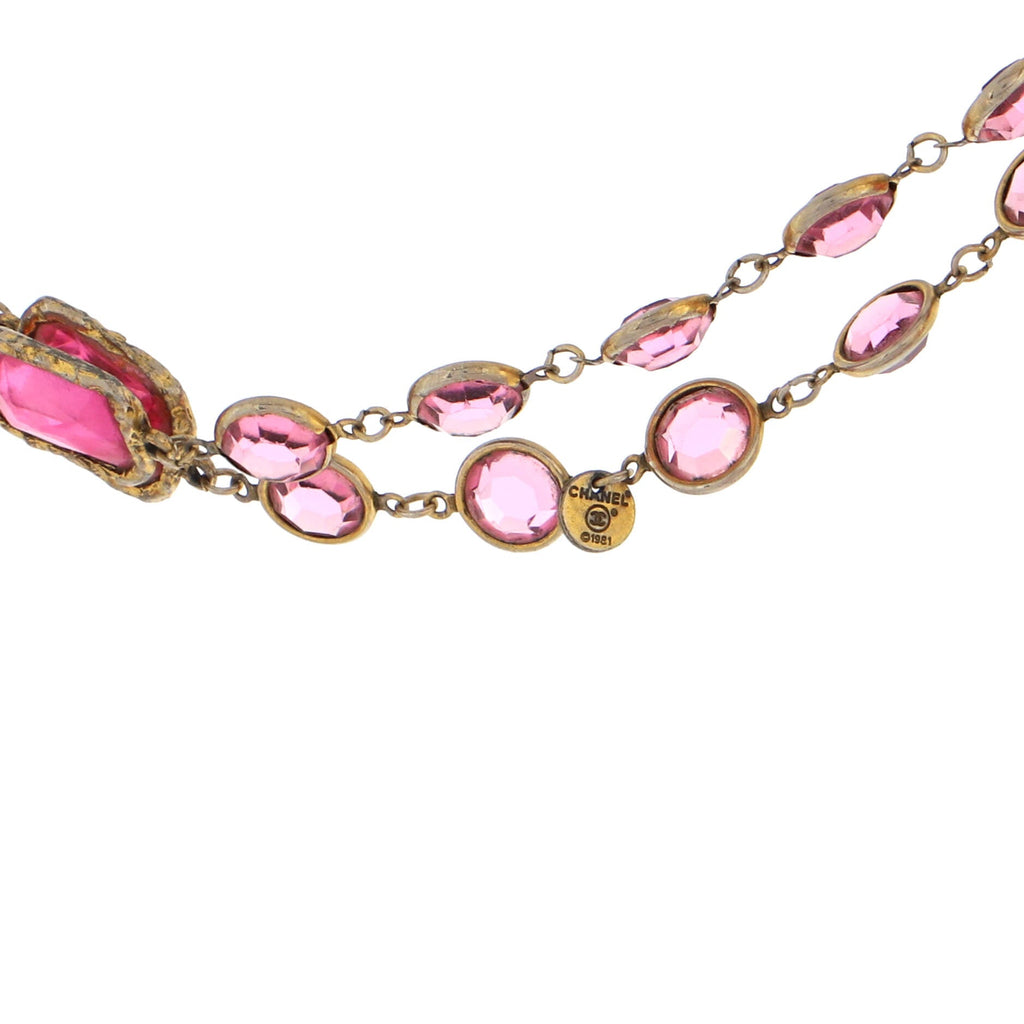 Vintage Chicklet Sautoir Necklace Metal with Crystals