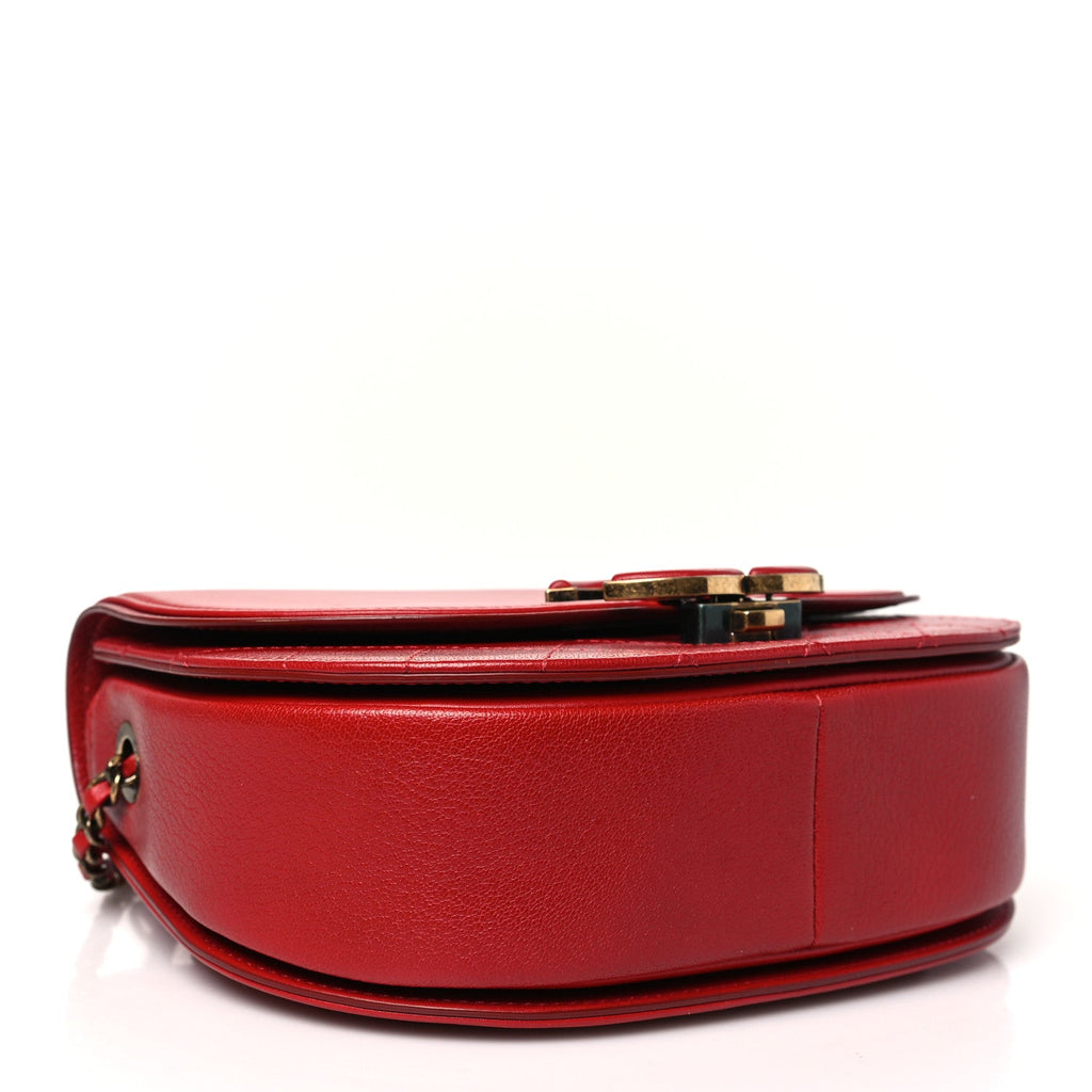 Shiny Calfskin Goatskin Quilted Small Coco Curve Messenger Flap Red