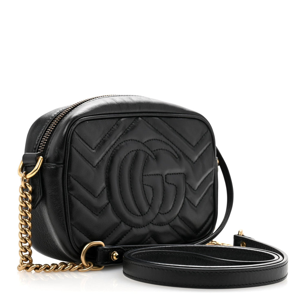 Calfskin Matelasse Mini GG Marmont Chain Shoulder Bag Black