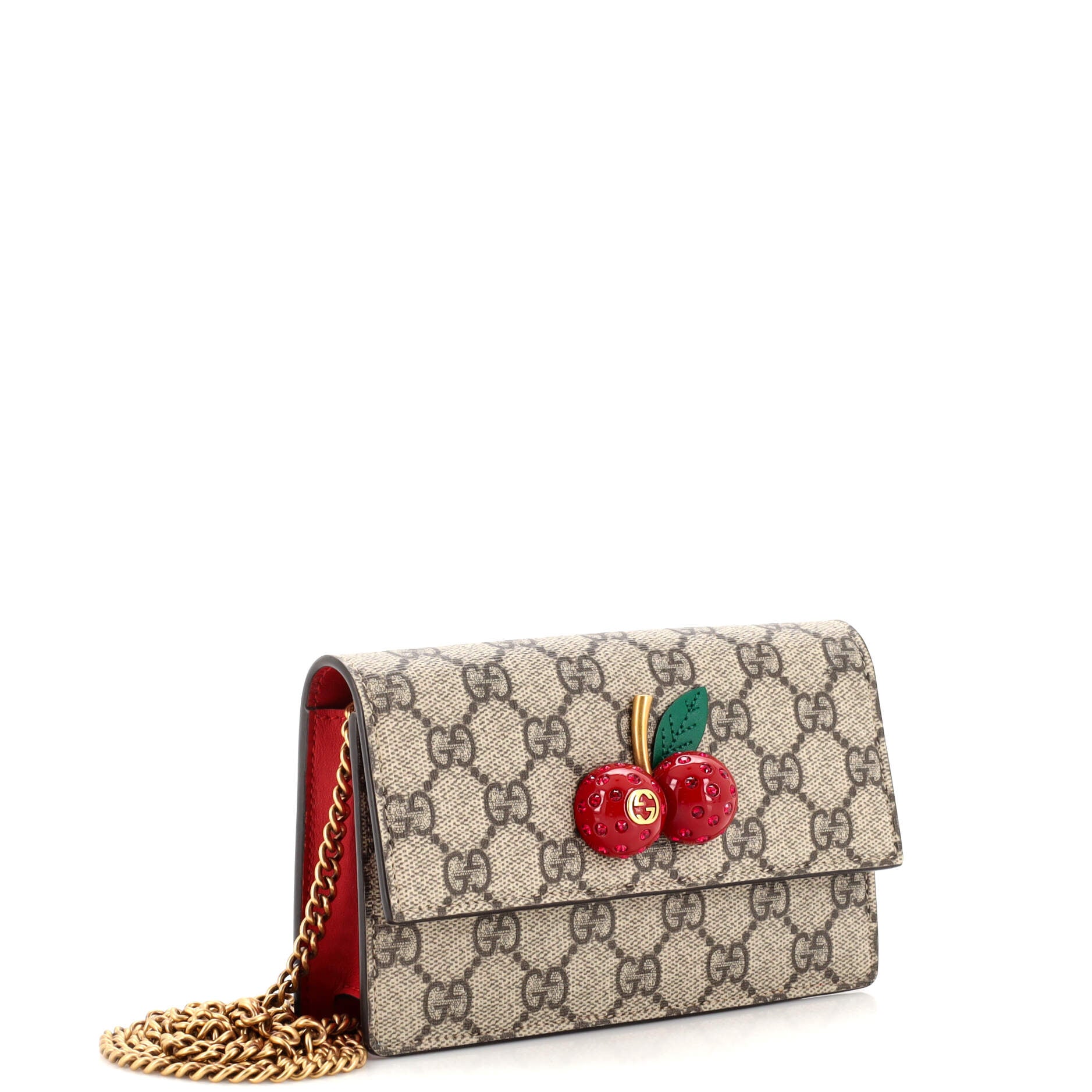 Cherries Wallet on Chain GG Coated Canvas Mini