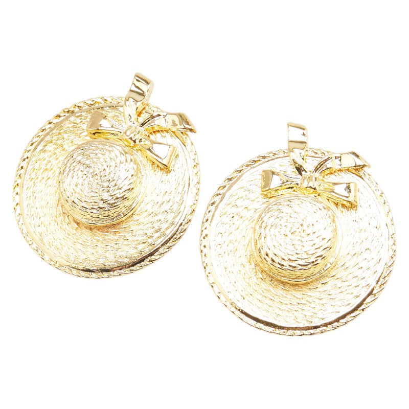 Chanel Straw Hat Ribbon Motif Earrings