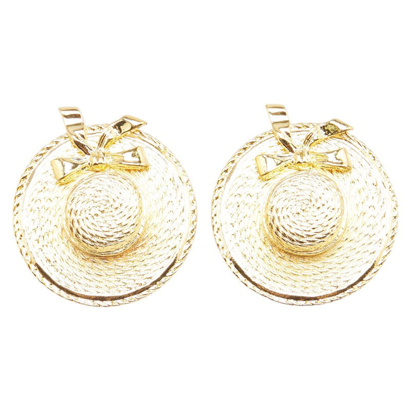 Chanel Straw Hat Ribbon Motif Earrings