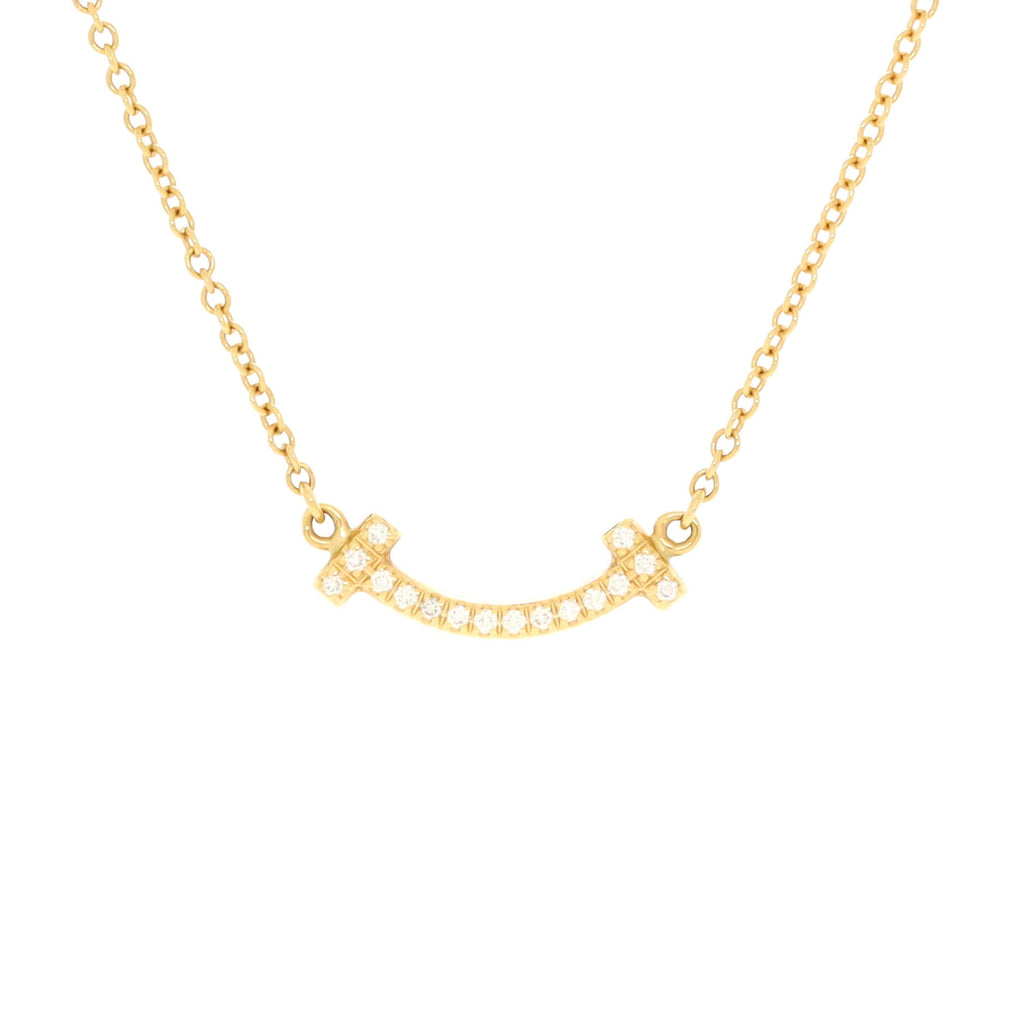 T Smile Pendant Necklace 18K Yellow Gold with Diamonds Mini